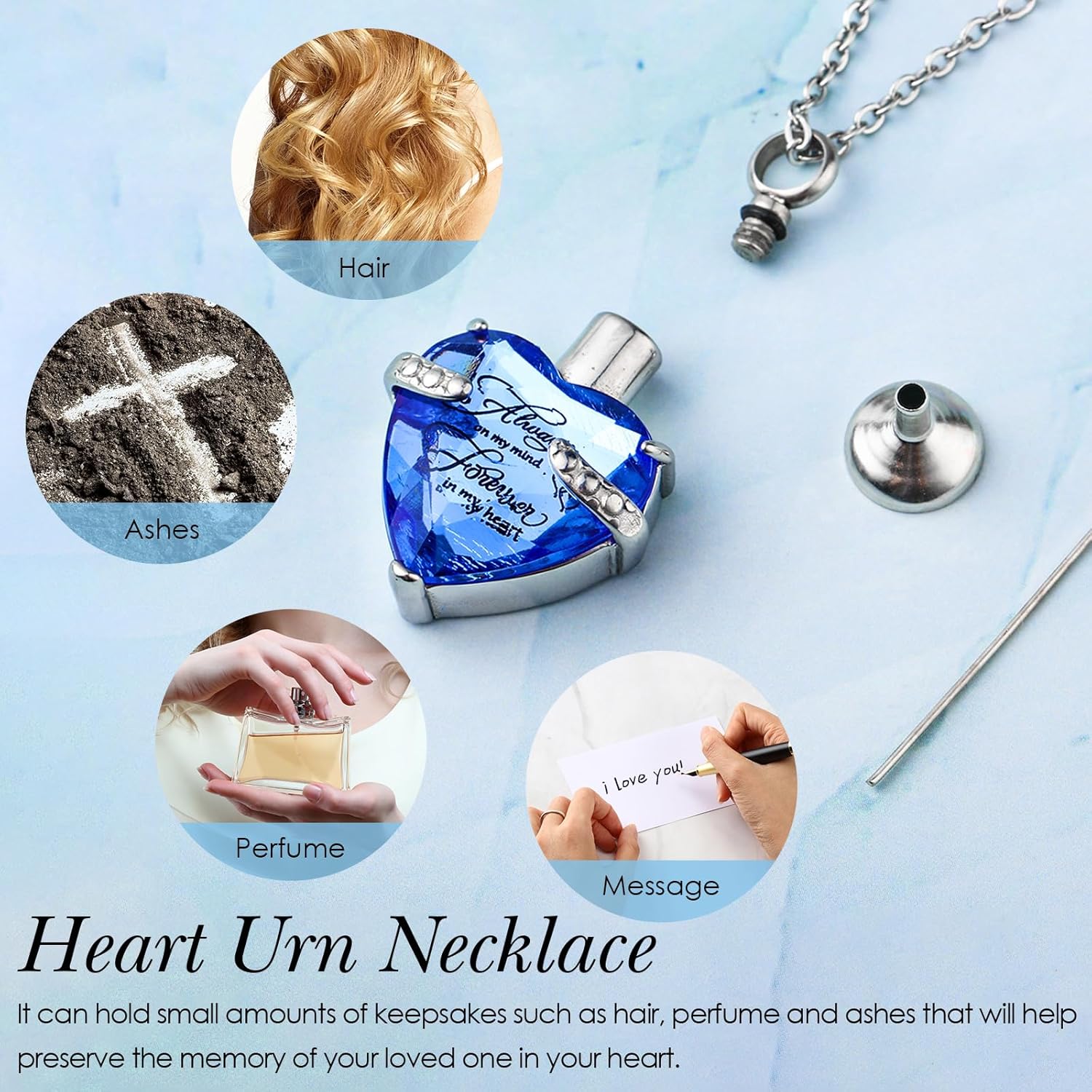 Henoyso 12 Pcs Urn Necklace for Ashes Bulk Cremation Cross Heart Cubic Jewelry Stainless Steel Memorial Locket for Men Women
