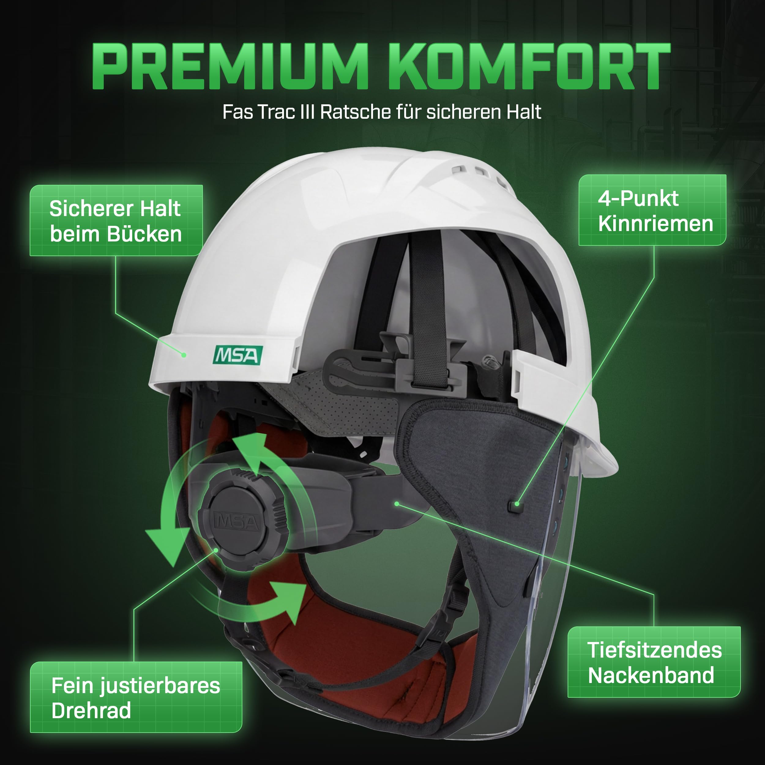 MSA V-Gard 950 Elektriker-Set - unbelüfteter Schutzhelm mit Störlichtbogen-Visier (Klasse 2) - Helm mit Hals- und Ohrklappen