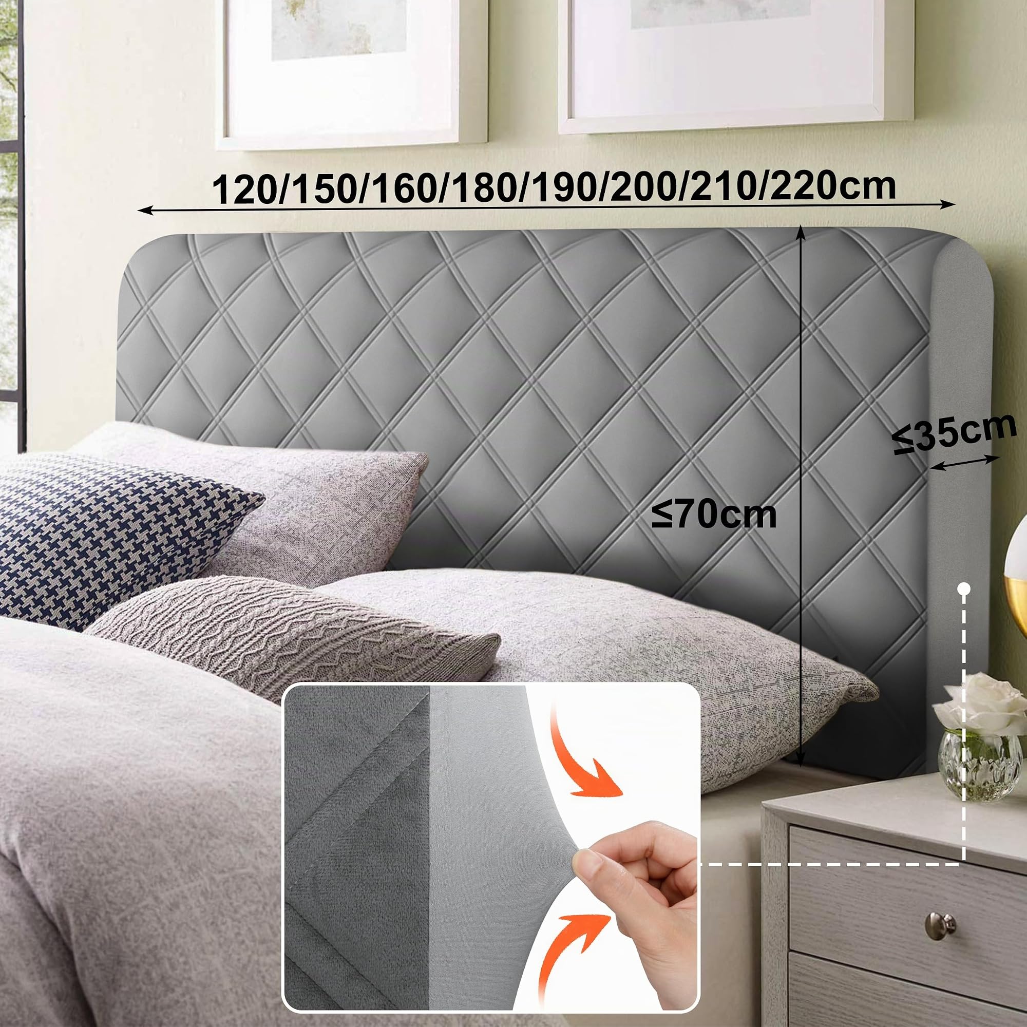 Housse de Tête de Lit Housse de Protection élastique pour Tête de Lit Housse Tête De Lit en Velours pour Chambre à Coucher Gris Foncé 160cm
