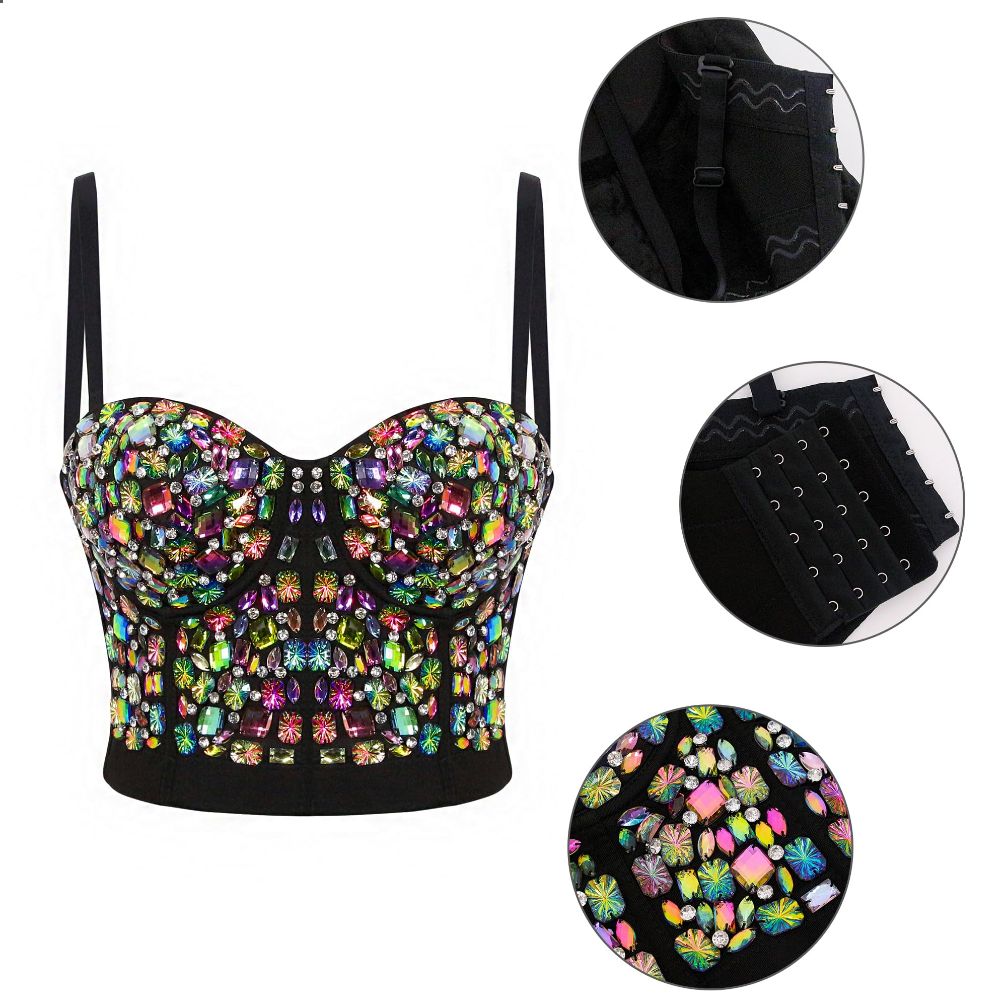 Naimo Bustier sexy pour femme - Avec strass - Push Up - Crop Top - Soutien-gorge à paillettes - Débardeur - Pour fête, clubwear