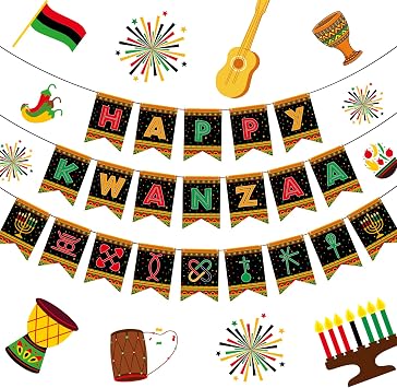 Joy Bang Kwanzaa Decorations, Happy Kwanzaa Banner Hanging Cards Crafts Decor for Home Office Classroom Indoor African Heritage Holiday Party Decorations Party Favors Supplies Gifts