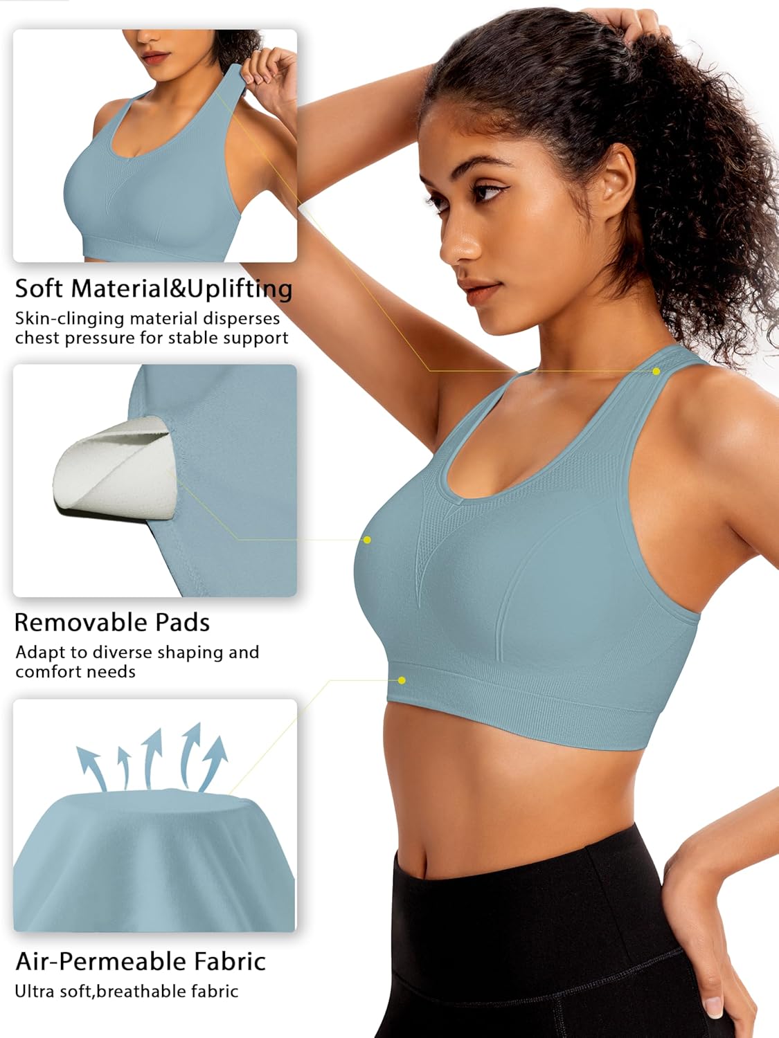 AENLLEY Padded Racerback Sports Bras for Women - Breathable Medium Support for Yoga Gym Workout Fitness - Image 7