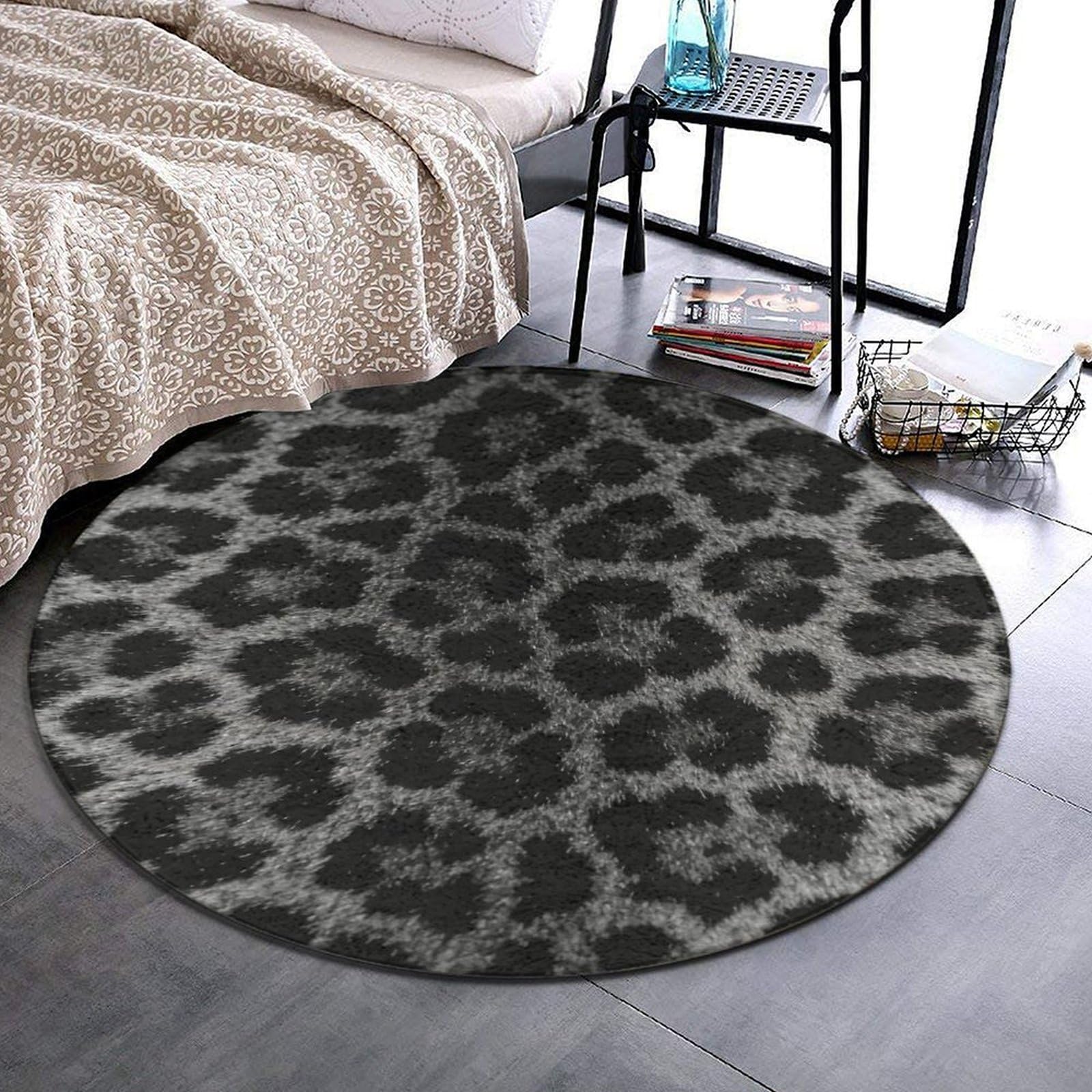 Alfombra de área redonda de 91 cm, suave tapete antideslizante con estampado de guepardo gris