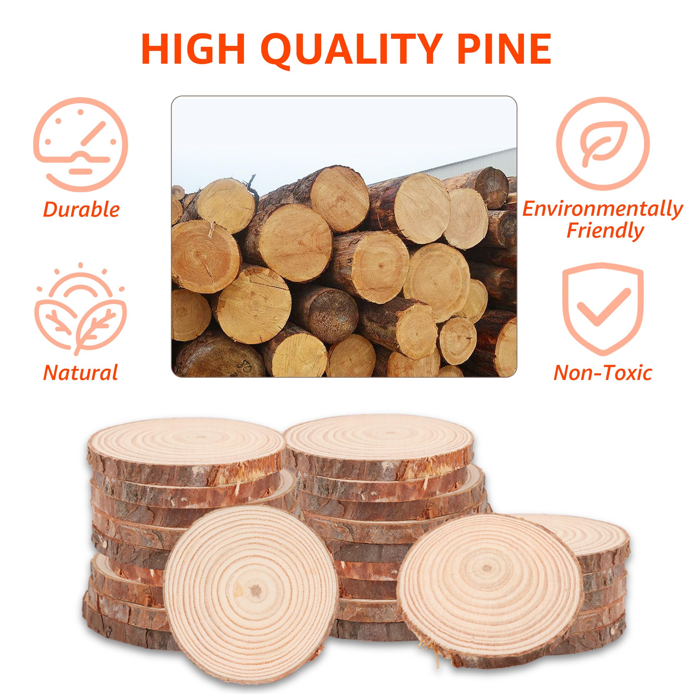 Lot 6 Tranches De Bois Brut Naturel 18-20 Cm – Rondelles Pin Épaisseur 1,5 Cm – Idéal Bricolage & Déco