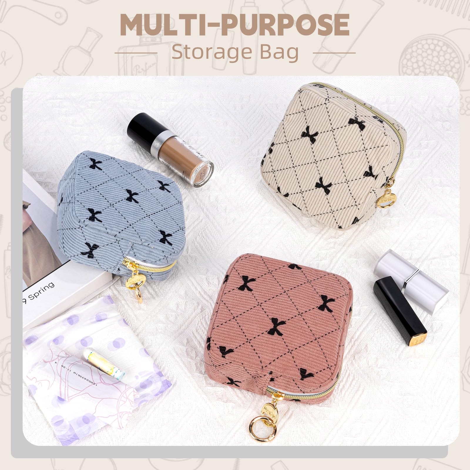 2 Piezas Neceser Compresas Pequeño Bolso de Almacenamiento Neceser para Compresas Algodon Tampones Bolsa Menstrual con Cremallera de Servilletas Sanitarias Bolsas Regalo para Adolescentes Niñas Mujer — view 4