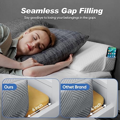 Miniatura 6 de Almohada de cuña para cama, tamaño Queen (60 x 10 x 6 pulgadas), relleno de huecos de cama, cuña de colchón, almohada de cabecera llena el espacio