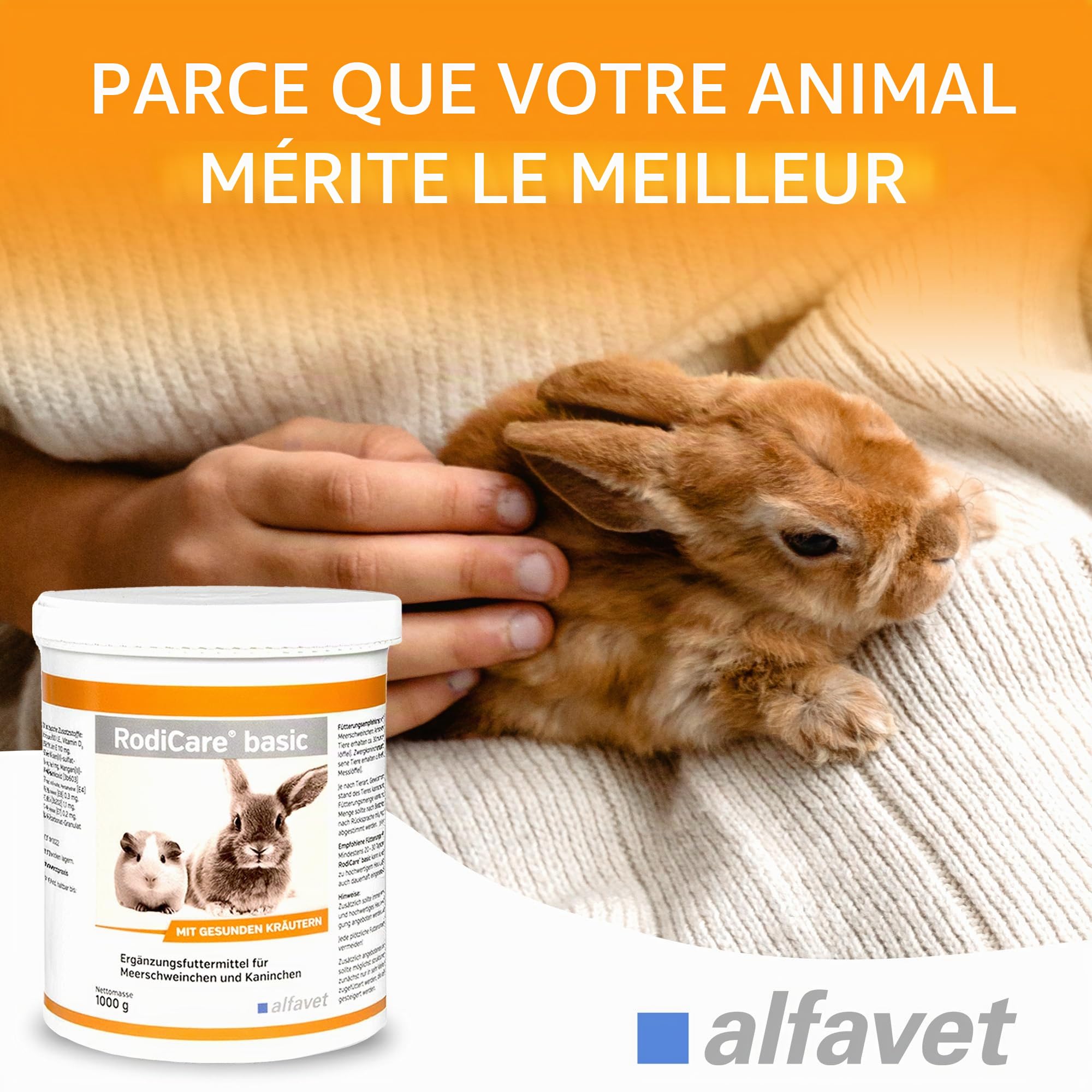 alfavet RodiCare Basic, granulés aux Herbes, Riches en Fibres brutes, complément Alimentaire pour cochons d'Inde et Lapins, Seau de 4 kg