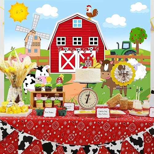 Miniatura 3 de Avezano Fondo de animales de granja, granero rojo, fiesta de cumpleaños, decoración de animales de granero, baby shower, suministros de fondo de