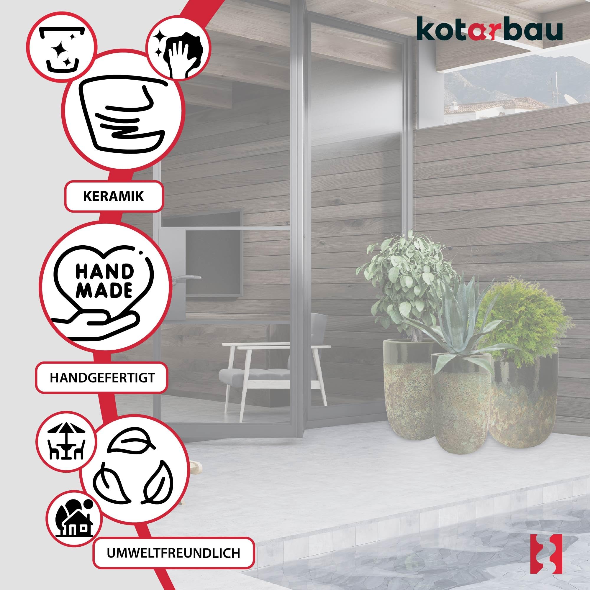 KOTARBAU® Donica Ceramiczna ⌀ 35 cm Doniczka Mrozoodporna Zielona Donica z Odpływem Wody Ozdoba Do Salonu Na Taras Nowoczesna Handmade Rękodzieło