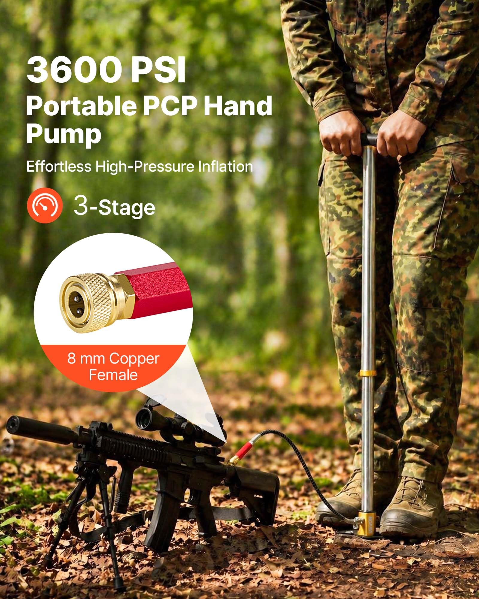 VEVOR PCP-Handpumpe 3-stufig, Hochdruckpumpe 25,82 MPa, Standpumpe mit Öl-Wasser-Filter, Manometer und Edelstahlgehäuse, für Luftgewehre, Paintball, Reifenbefüllung und Schlauchboote