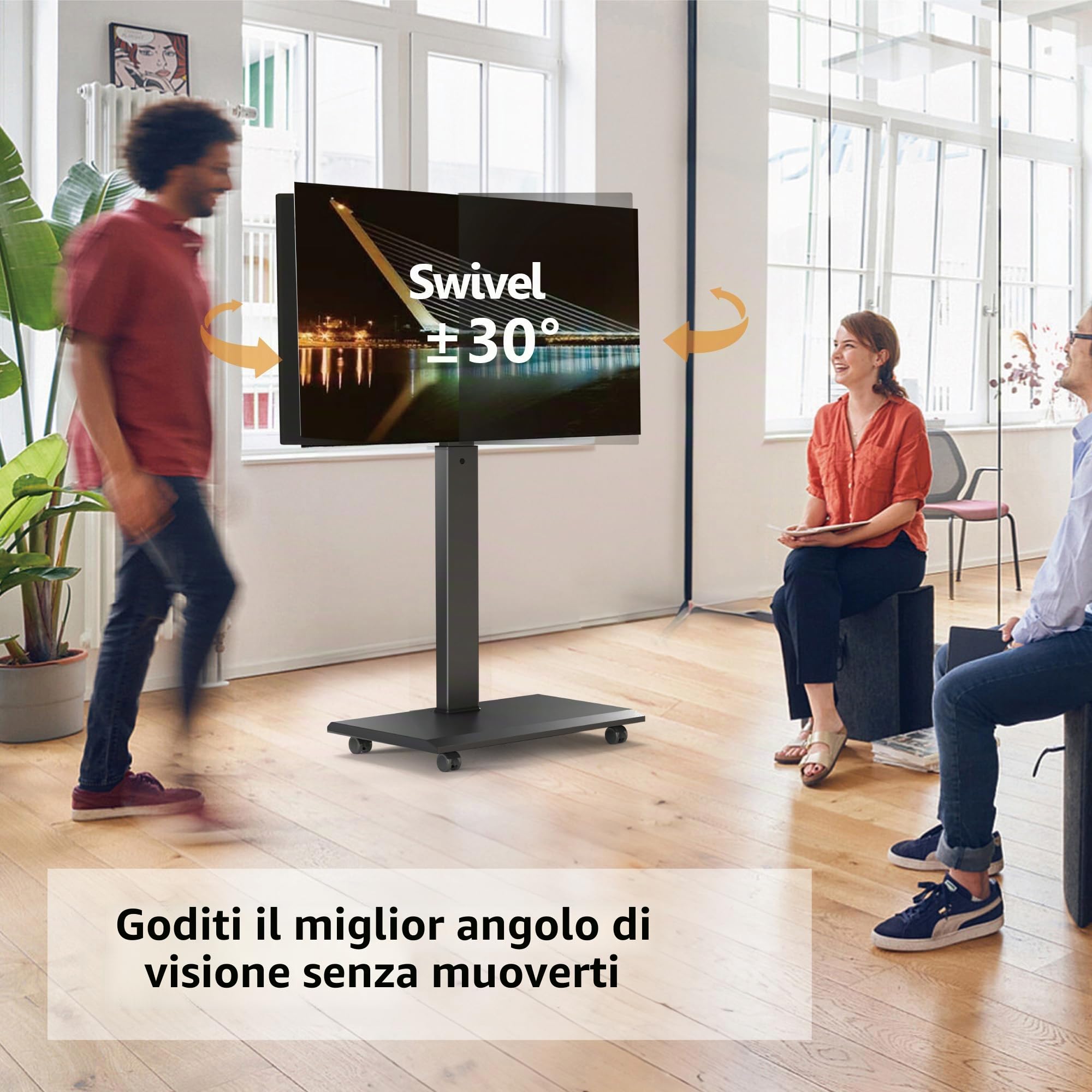 FITUEYES Carrello Porta TV con Ruote per 32-75 Pollici, Orizzontale e Verticale Supporto TV da Pavimento e Metallo Base, 40° Girevole & 7 Altezza Porta TV da Terra Max VESA 600x400mm Portata 40kg