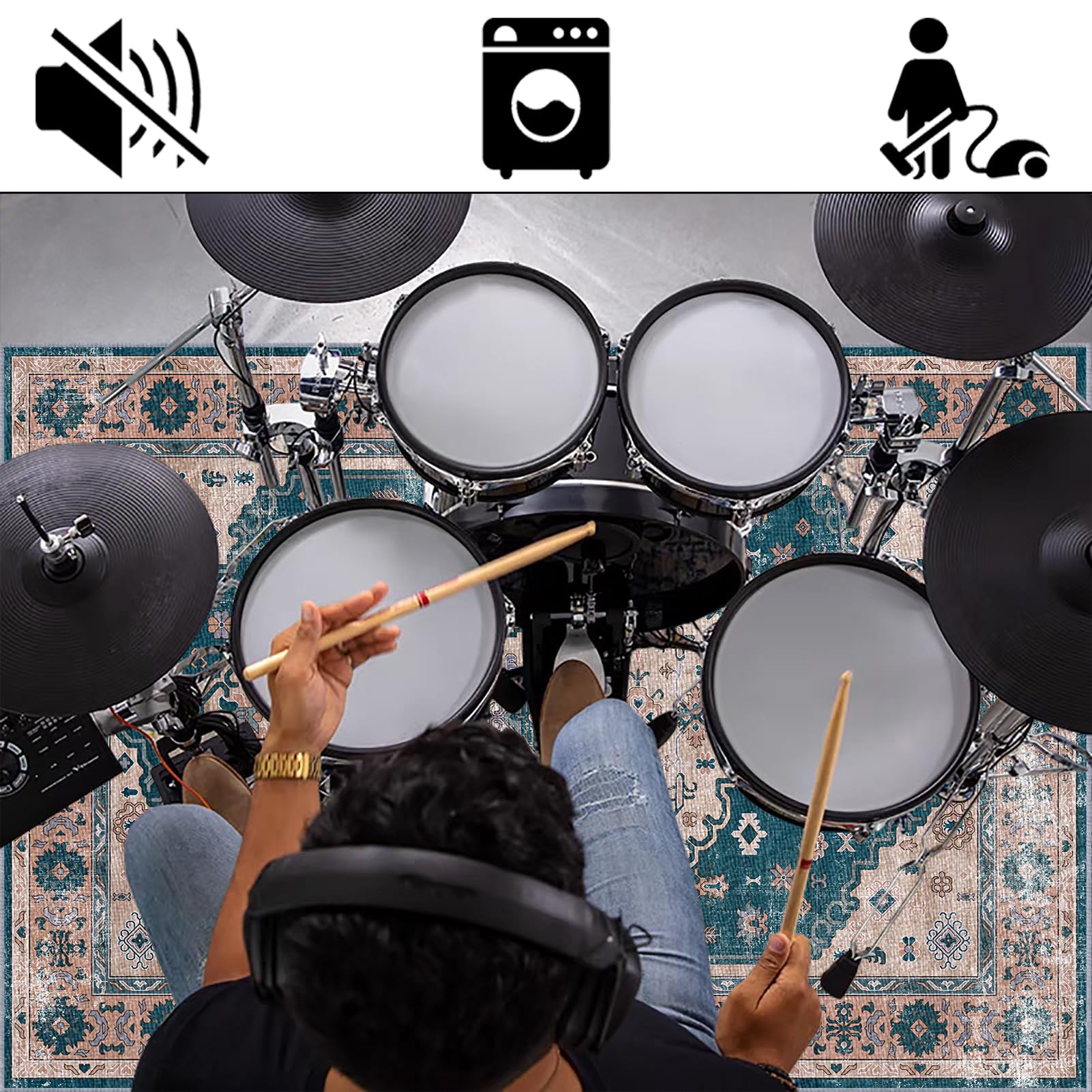 Tappeto per Batteria Tappeto a Tamburo Insonorizzato Tappetino per Batteria e Percussioni 120 x 70 cm Tappeti Rettangolari Antiscivolo per Batteria Elettroniche Rullante Acustica Grancassa