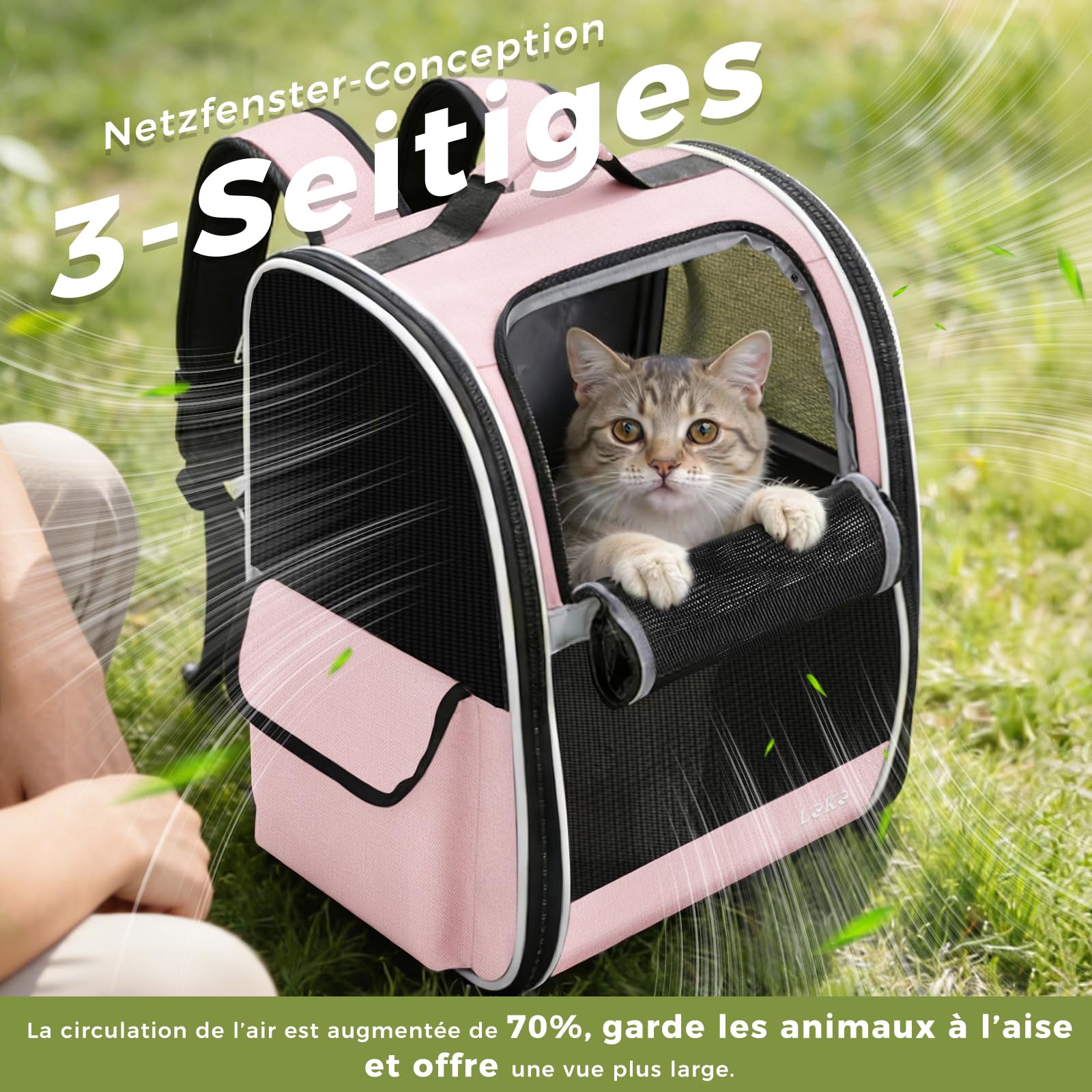 Lekesky Sac à Dos pour Chiens et Chats de Taille Moyenne/Petite (2 à 5 kg), Sac à Dos Chat Respirant Pliable, Sacs Transport Dos Chats avec Fenêtre en Maille pour Randonnée Voyages l'extérieur, Rose