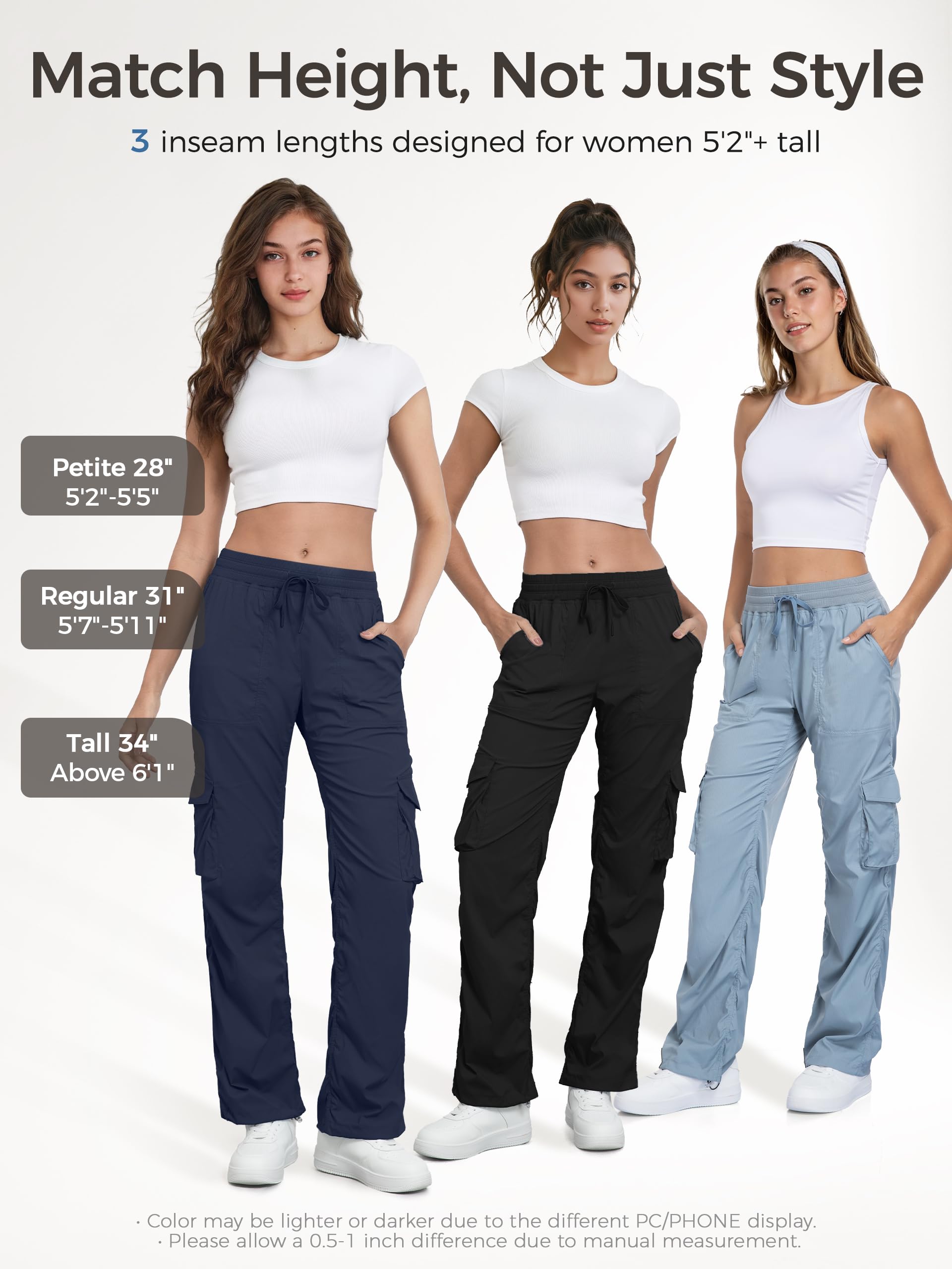 Tapata Pantalones de estudio de baile ligeros con entrepierna de 28/31/34 para mujer, fruncidos, pequeños, regulares, altos, para entrenamiento, casual