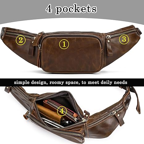 Lederen Heuptas Handtas voor Mannen Vrouwen Reizen Wandelen Hardlopen Heupgordel Slanke Heuptas Mobiele Telefoon Portemonnee Portemonnee Pouch Vintage