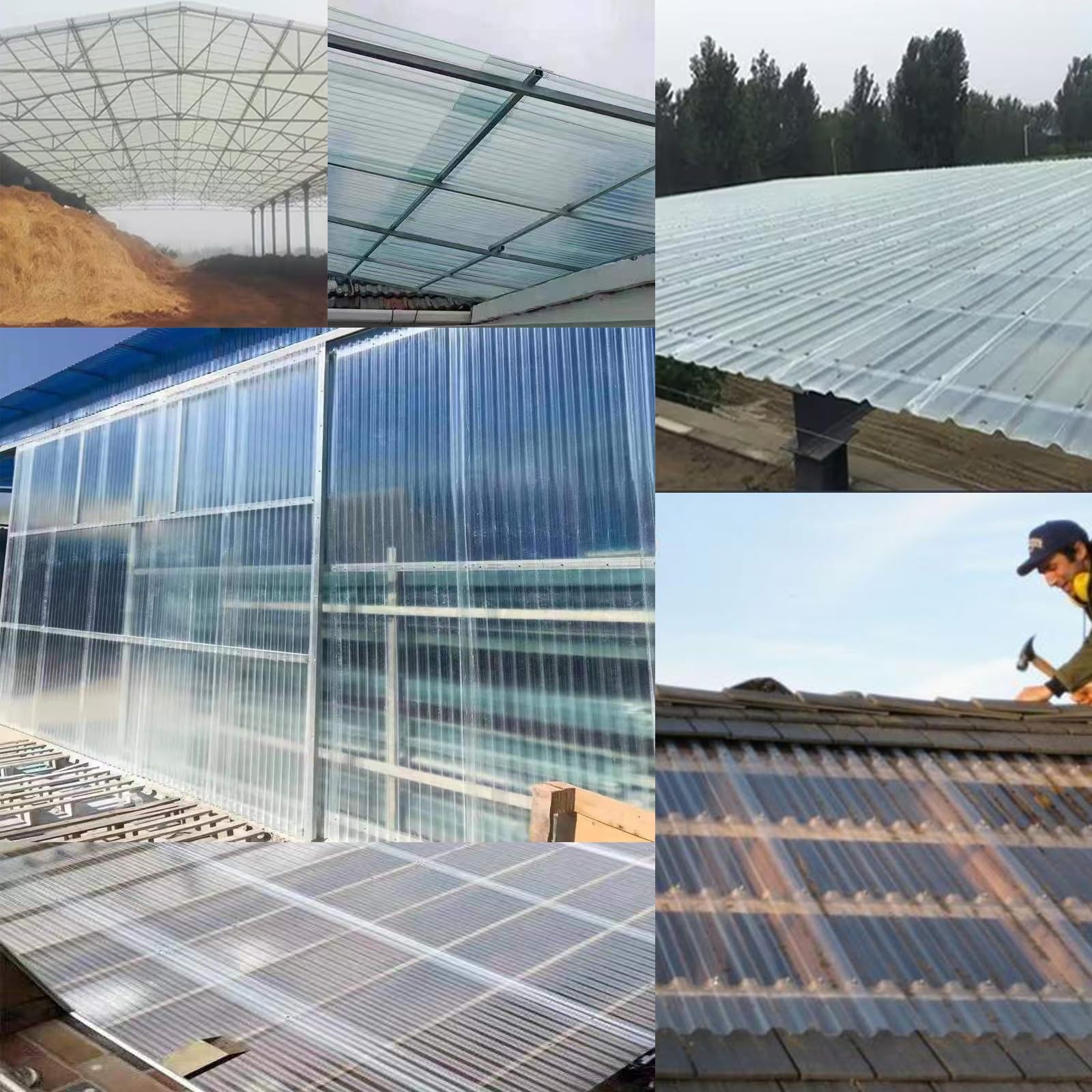 Placa de Iluminación FRP，Panel para Tejado Transparentes，Chapa Ondulada para Invernaderos，Chapa Tejado a Prueba de Lluvia Anti-UV，Revestimiento Pared Exterior(10pcs,0.9 * 1.2m/35 * 47in)