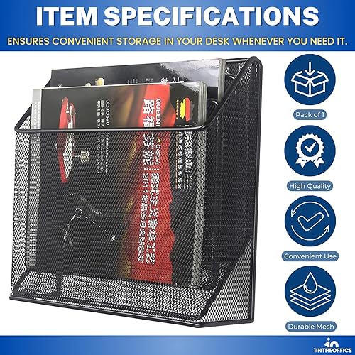 Miniatura 6 de 1InTheOffice Organizador de carpetas de archivos de 3 niveles, clasificador de escritorio, organizador de malla negra