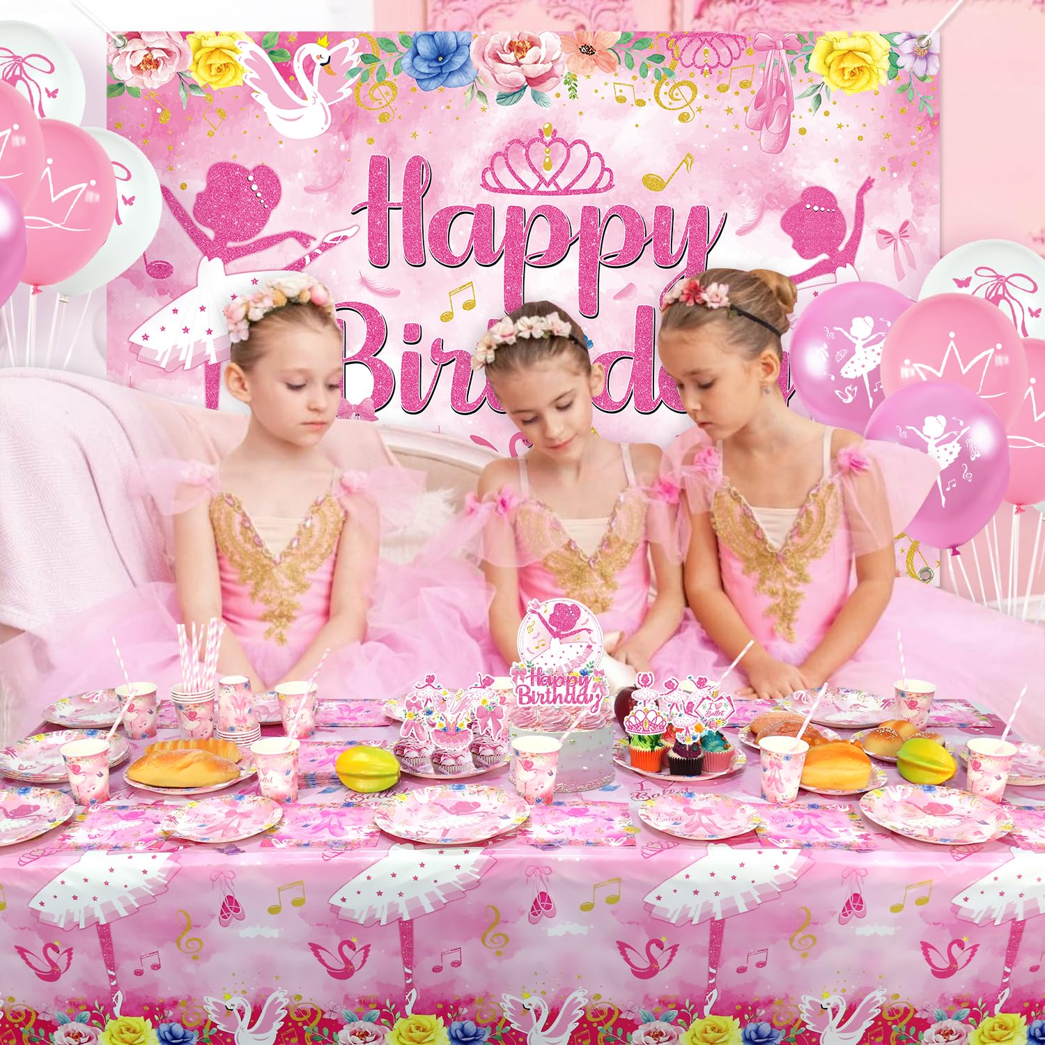 Decorazione di compleanno Ballerina e Balletto, piatti, tazze, asciugamani, tovaglioli, tovaglie, palloncini, decorazioni per torte per feste danzanti di ragazze e donne
