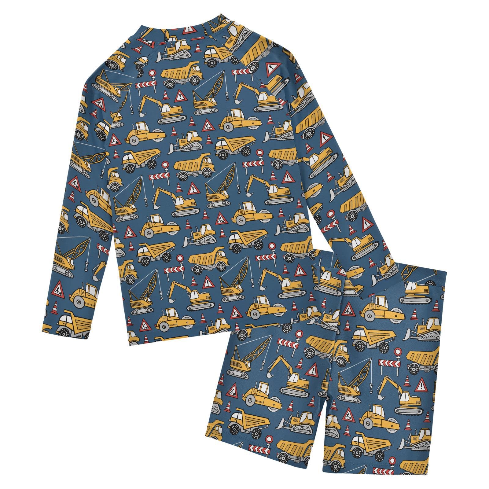 ZZXXB Excavator Print Boys Swimsuit Rash Guard Toddler Kids Long Sleeve Swim Shirt and Trunks 5-6T