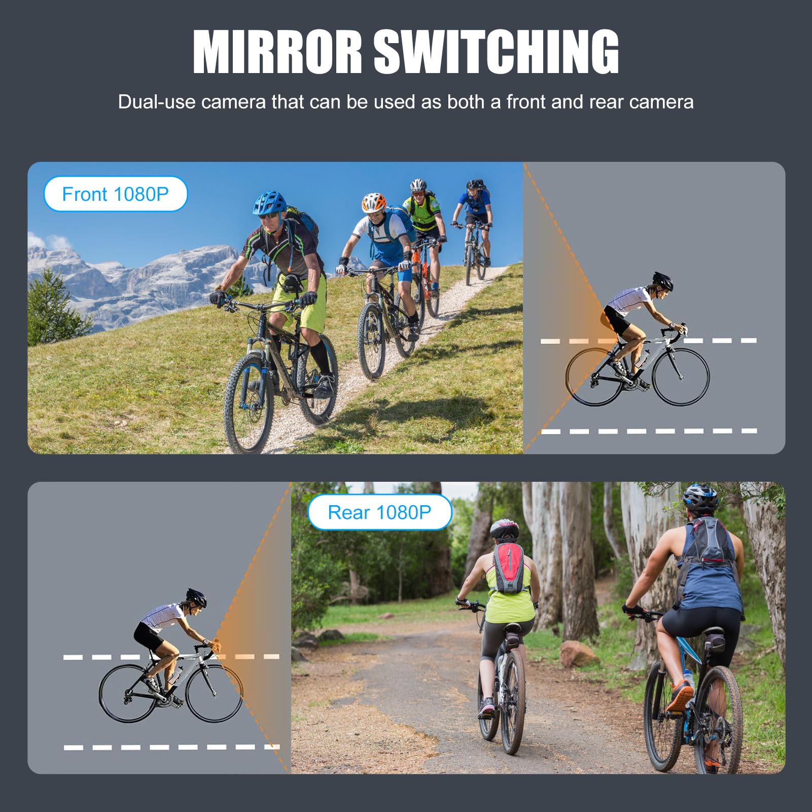 Lusterko do kamery rowerowej 1080p, elektryczna kamera lusterka rowerowego do rowerów górskich i szosowych z noktowizorem, widok szerokokątny, wodoodporny IP68