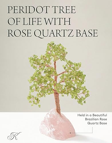Miniatura 4 de KALIFANO Árbol de cristal de chakra de peridoto natural prémium (414 piedras preciosas) con base de cuarzo rosa con propiedades curativas, bonsái