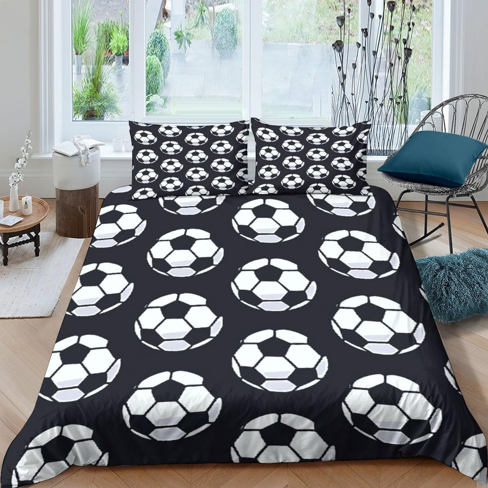Ctjqhvkz Style-7 3D Printed Soccer Ball Fitted Sheet Microfiber Black White Football Pattern Bed Cover Anti-Slip Easy Care For Bedroom Guest Room Single（135X200cm）