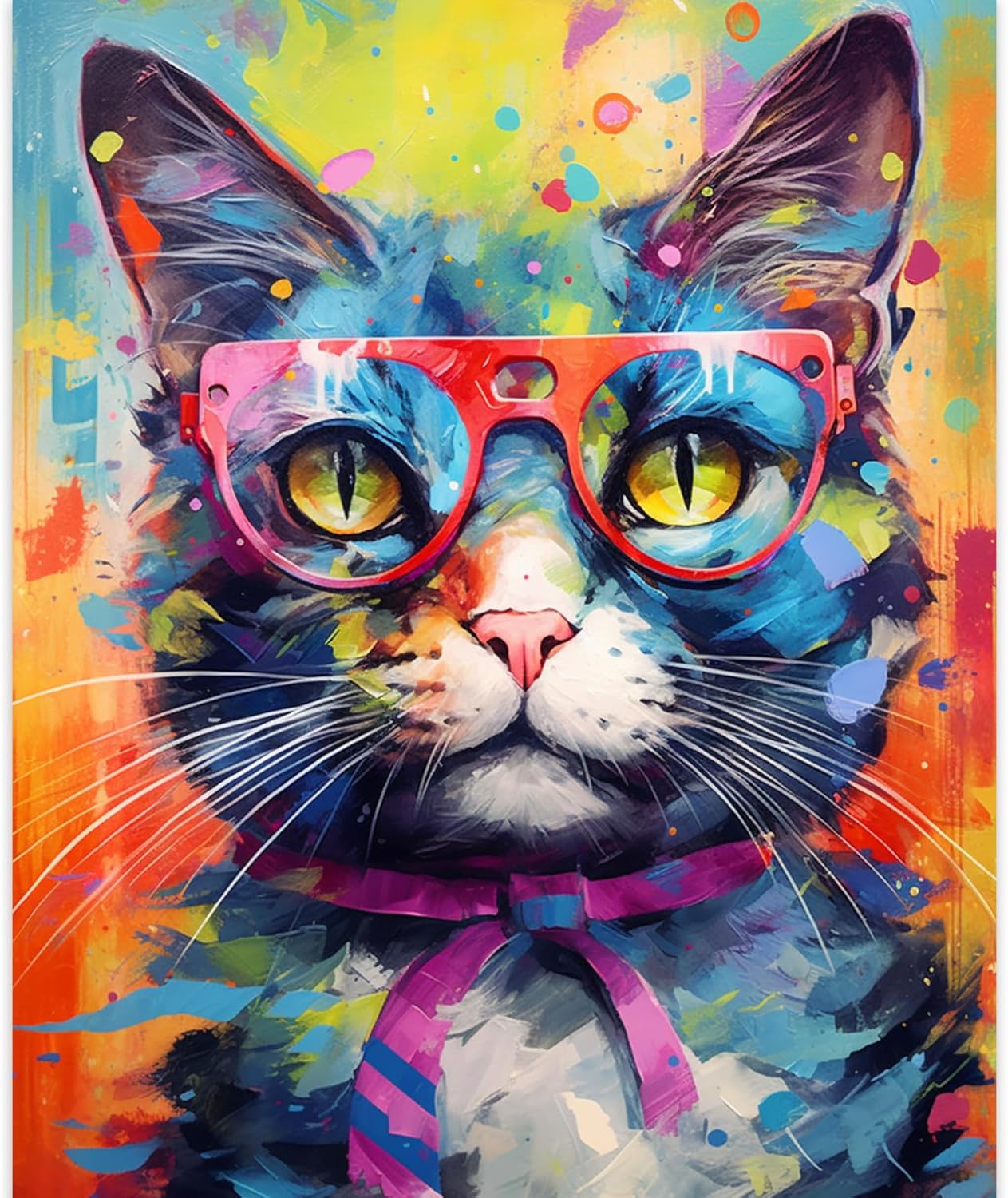 Graffiti Cat Painting Animal Cat Face Paint by Number Kits 16 x 20 inch Coloful Cat with Sunglass Canvas DIY Cartoon Pet Oil Acrylic Painting for Kids Adults Beginner with Brushes Gift(DIY Frame) 16''Wx20'H(DIY Frame) Artwork-08
