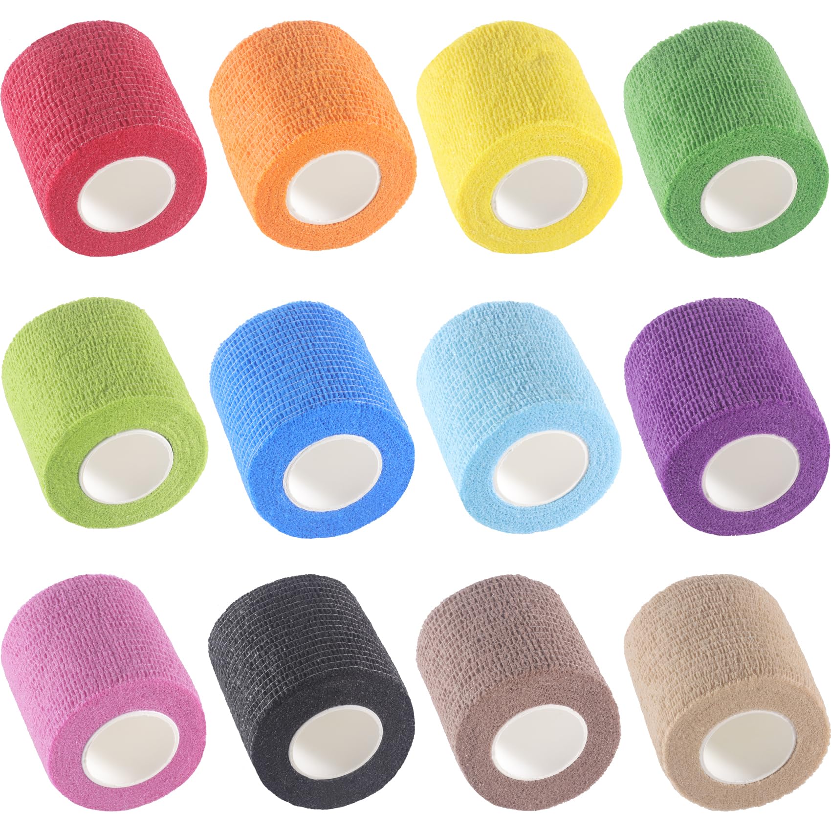 IndigoCase 12 Rolls Self Adhesive Bandage Wrap 2 Inch, Multi Color Elastic Athletic Tape, Vet Wrap, Wrist Tape, Small Bandage for Kids, Fingertip, Dog