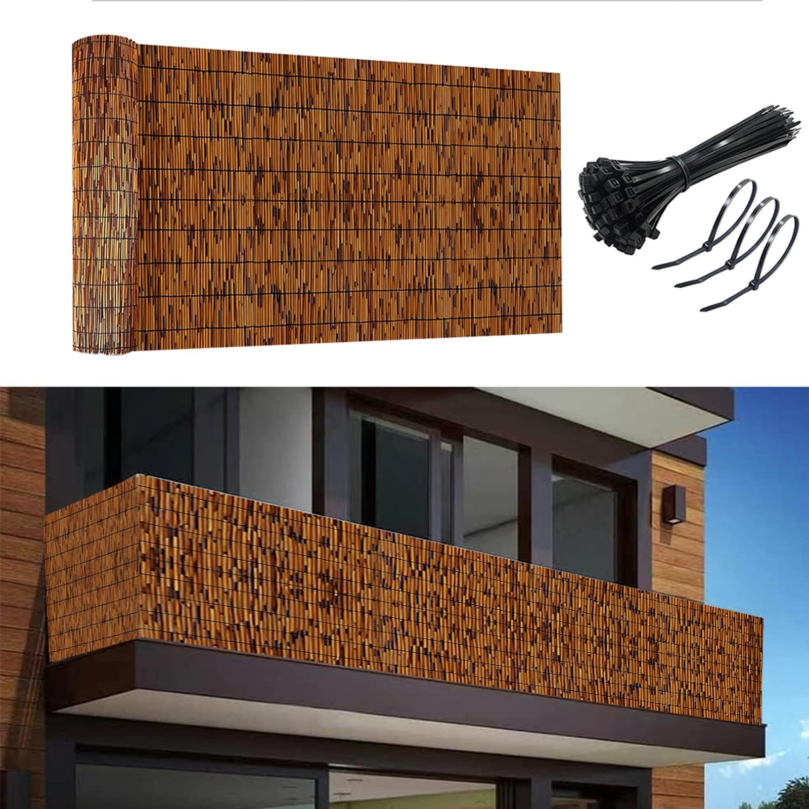 Natürlicher Bambus Zaun für den Privatsphäre, 1,8 x 7,9 m, brauner Bambus Zaun für Terrasse, Garten, Pool und Balkon, stilvolle Lösung für den Privatsphäre, resistent