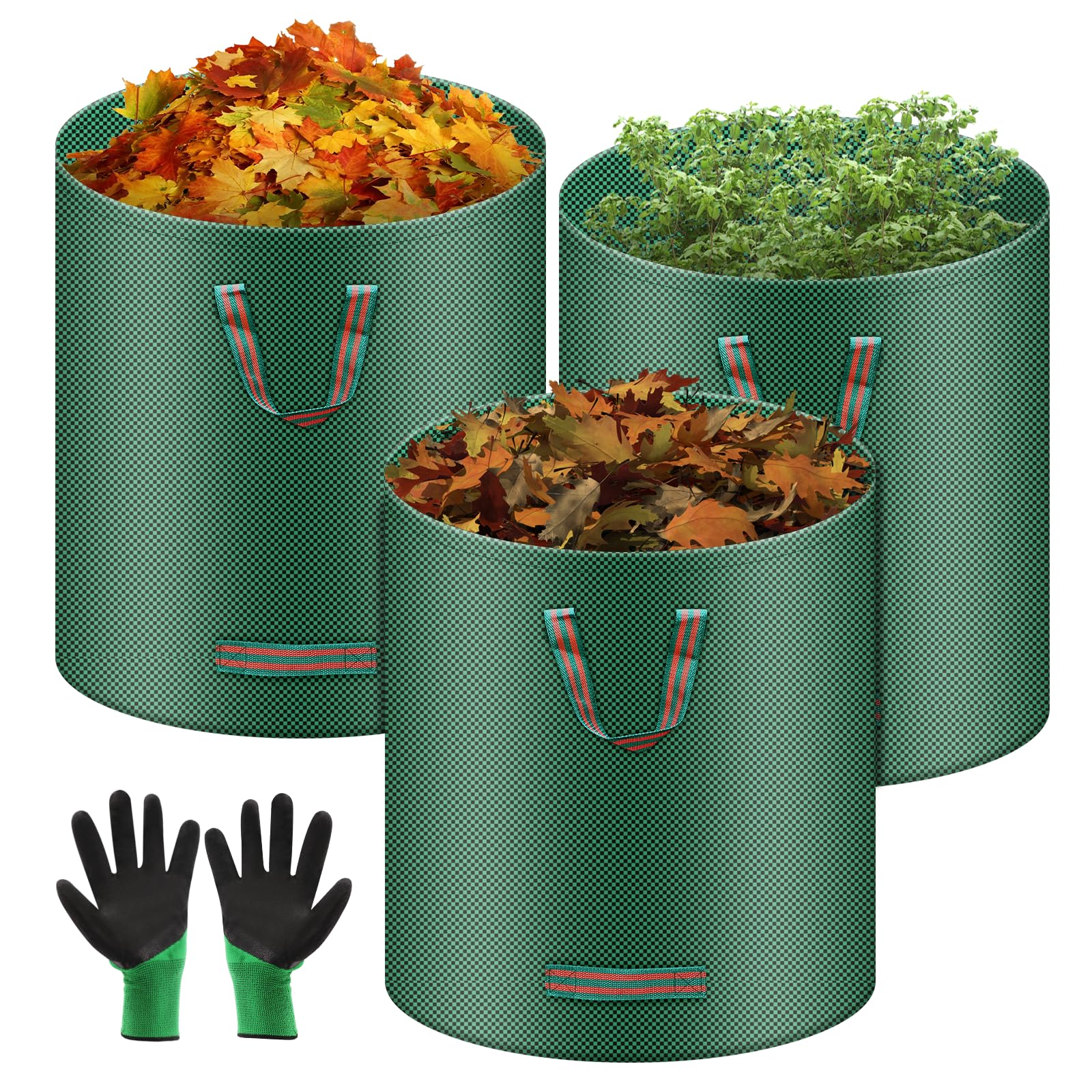 Tapvai 3X 272L Sacs de Jardin Indéchirables, Gants Inclus, Sac Jardinage Déchets, Autoportant, Big Bag Avec Poignées, Étanche, Pliable Et Réutilisable, Sac Végétaux Jardin