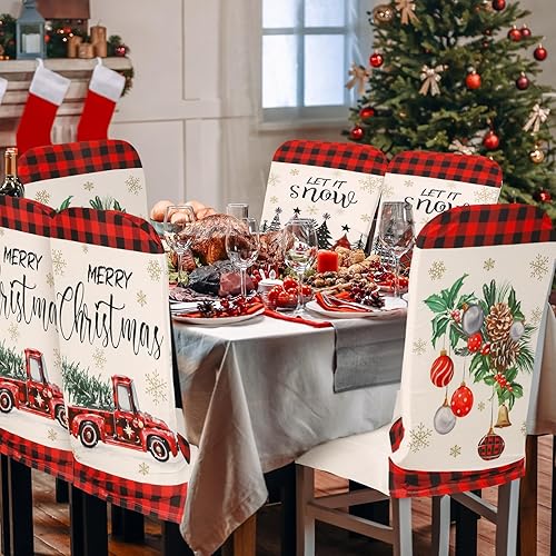 Miniatura 4 de 6 fundas para sillas de Navidad, extraíbles y lavables, fundas protectoras para sillas de comedor, elásticas, para árbol de Navidad, camión, bola de