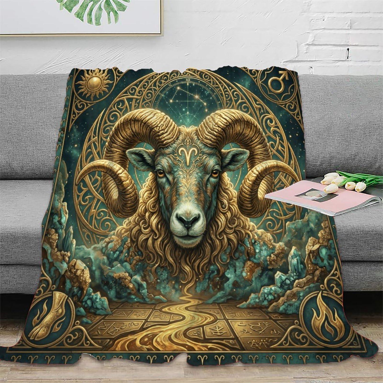 W7C8U2X3 Aries Zodiac Constellation for Soft Throw Blanket, Office Nap Use