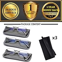 Vista 7 de JJWELL 3 Pack Reading Glasses for Men Blue Light Blocking Rimless Readers with Spring Hinge Anti EyestrainComputer GlareUV