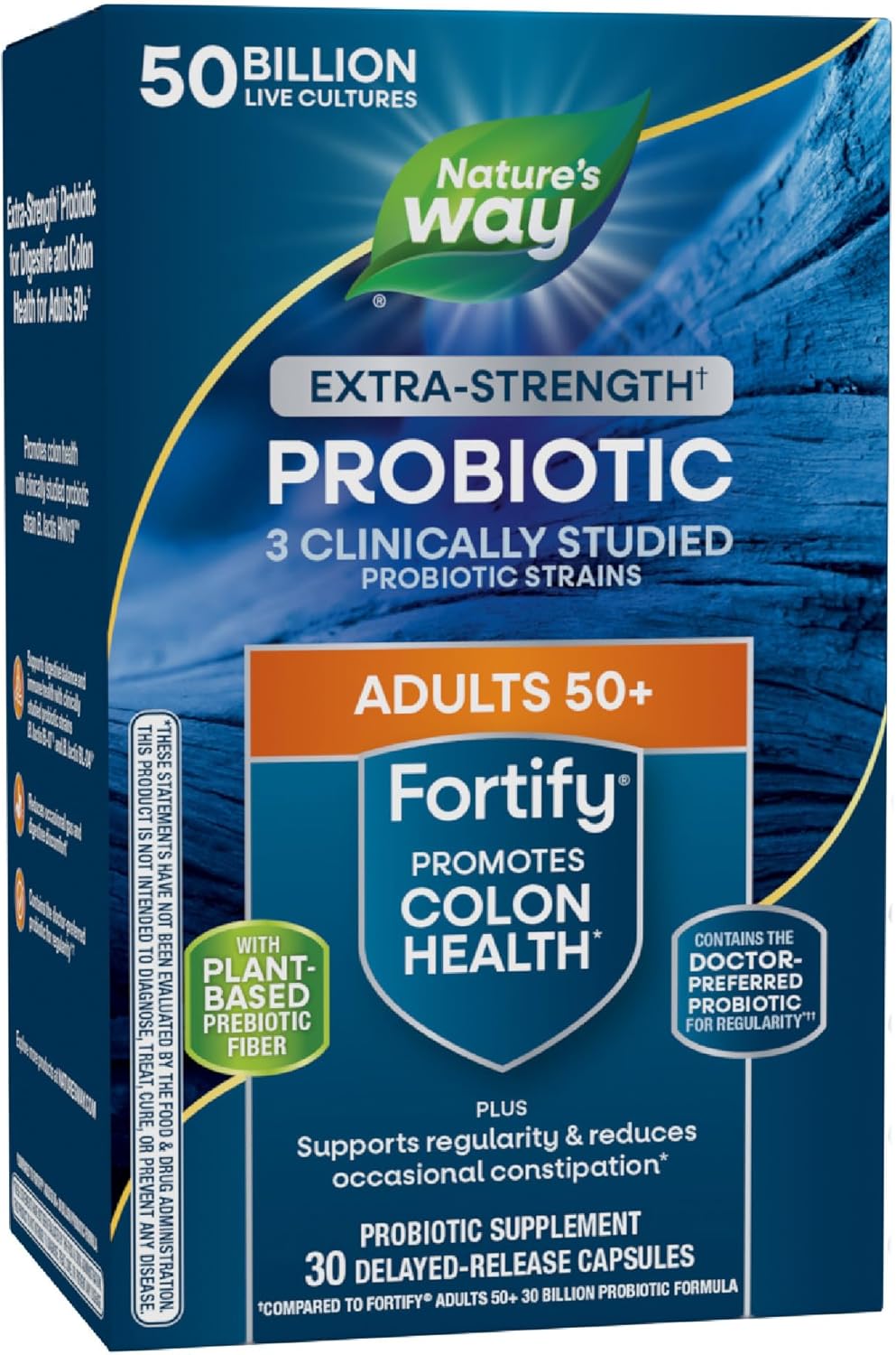 Nature’s Way Fortify Extra Strength(1) Probiotic Adults 50+, 50 Billion Live Cultures, Prebiotics, Probiotics for Digestive Health*, Immune Support*, Colon Health*, 30 Capsules