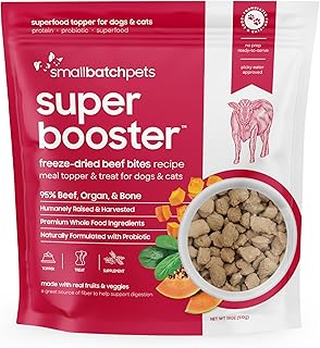 Freeze Dried Dog Treats, Superfood Food Topper Beef Bites for Dogs & Cats, Probiotics, Organic Ingredients, High Protein, Grain Free Healthy Treat Food Topper, Made in The USA, 18 oz Bag