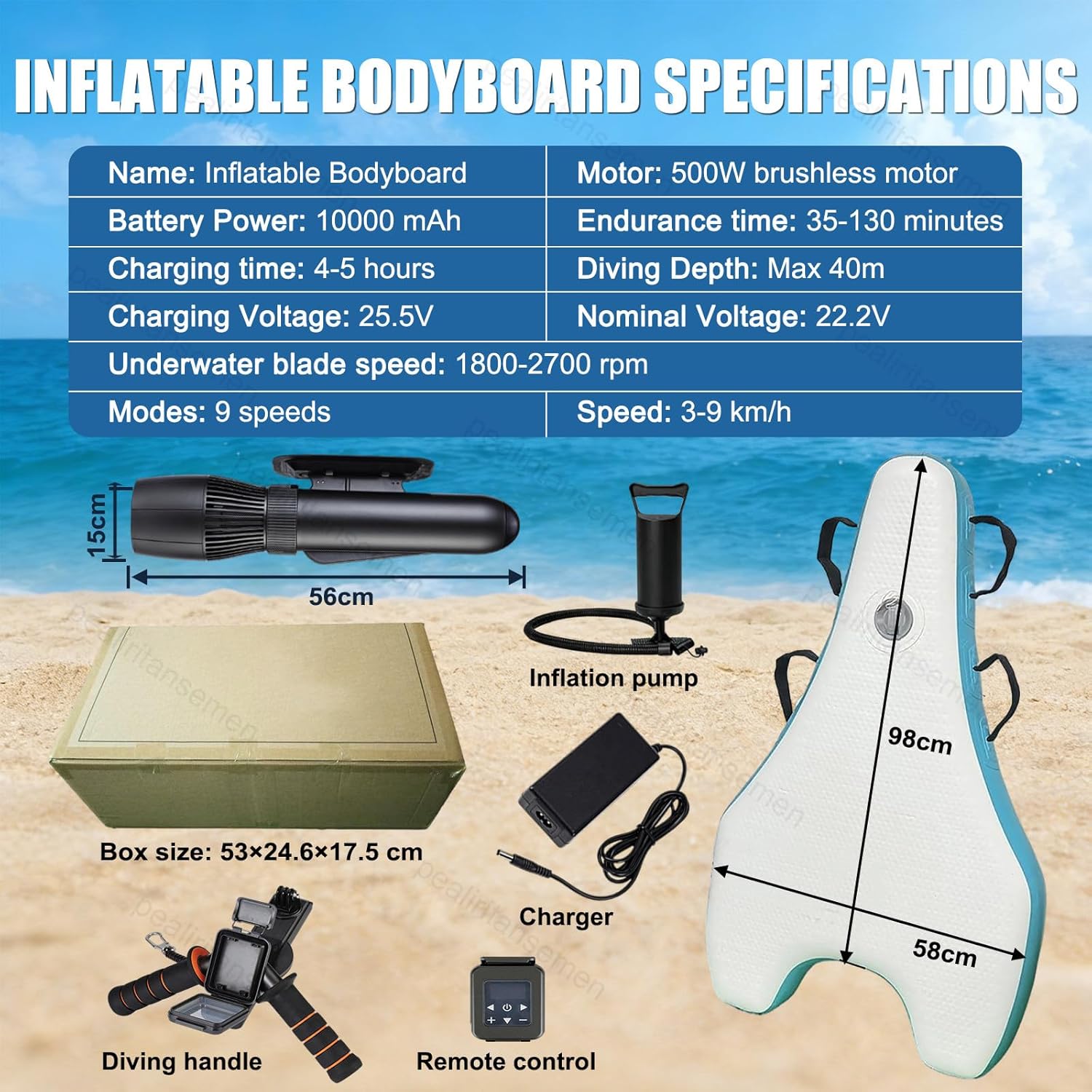 3-in-1 Electric Surf Board for Adults & Kids - Inflatable Body Board with Underwater Motor, 9 Speeds 3-9 km/h, Detachable Swimming Float for Pool Training & Ocean Exploration