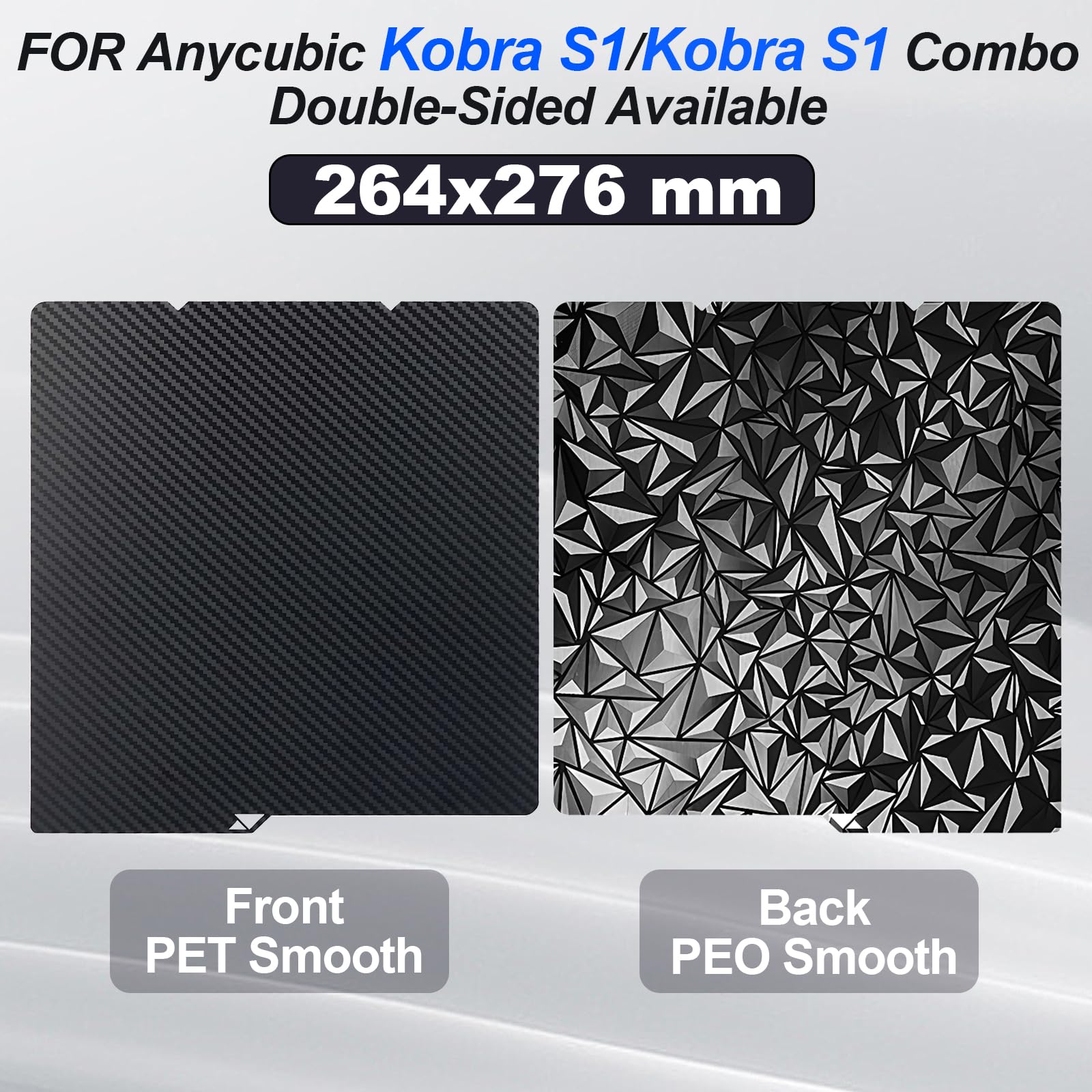 Plateau Anycubic Double Face en PET+ PEO 264 x 276 mm, Plaque en d'impression Magnétique Acier à Ressort pour Anycubic Kobra S1, Kobra S1 Combo Imprimante 3D