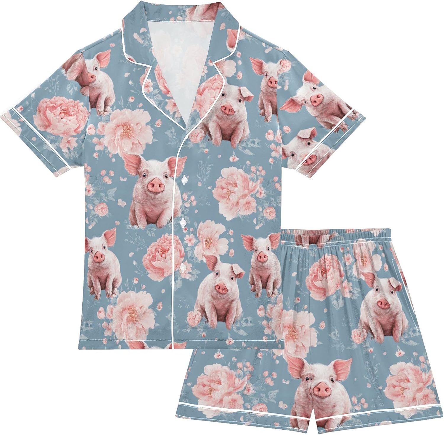 Silk Pajama Sets Short Sleeve Pajamas Soft Sleepwear 2 Piece Pjs Set