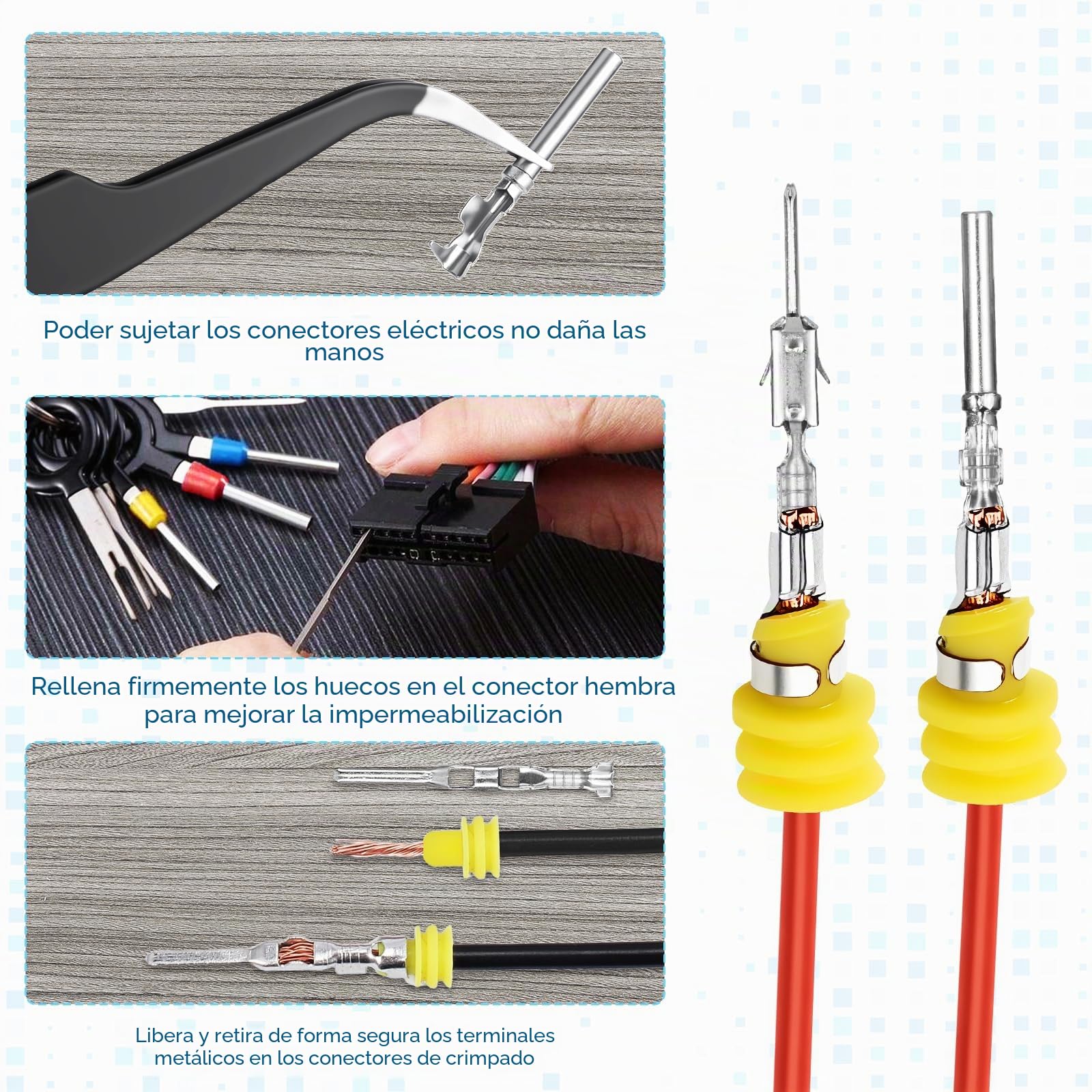 Fentar Terminales Eléctricos 600 piezas, Conectores Electricos Rapidos con Herramienta de Extracción 18 piezas, Conectores Cables Electricos con 400 piezas Enchufe Aislante de Silicona y 1 Pinza