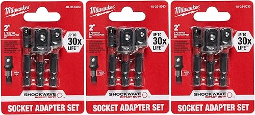 Milwaukee 48-32-5033 - Juego de adaptadores de enchufe de onda de choque, 14 pulgadas, paquete de 3