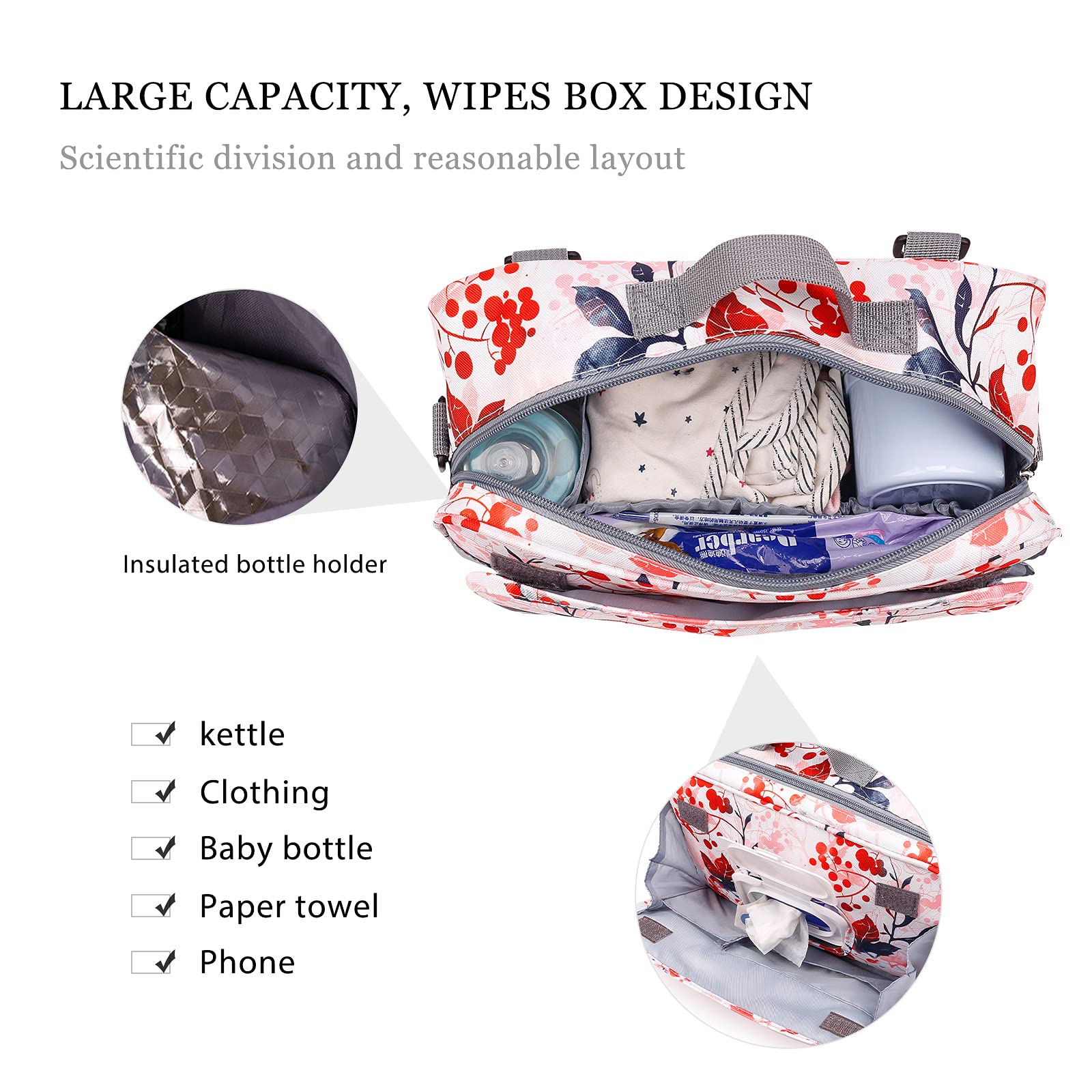 SONARIN Sac de Rangement pour Poussette,Organisateur de poussette avec porte-gobelet,2 x crochets pour landau,bandoulière utilisée comme sac à main,Universal Fit tous Poussette(Rose)