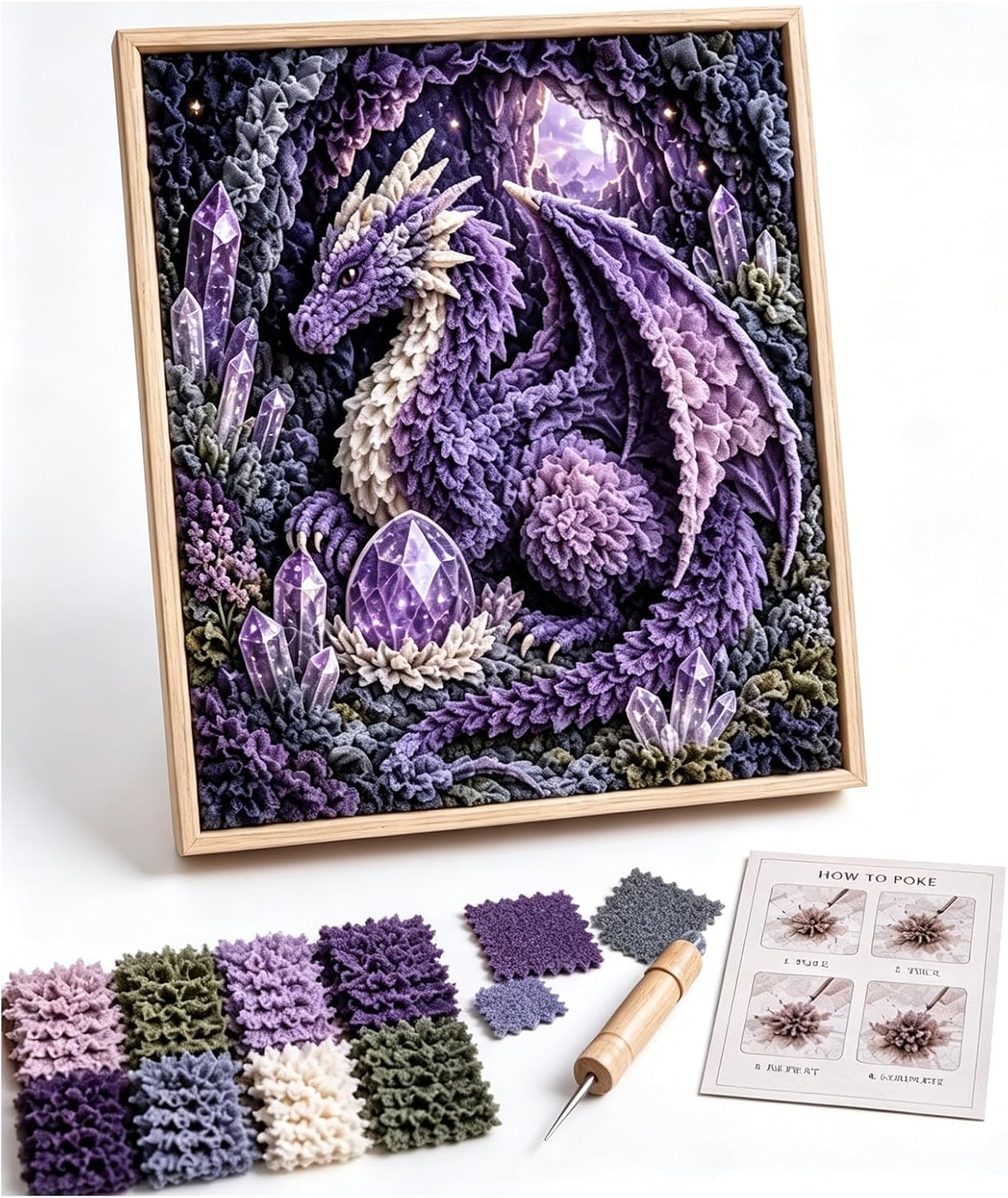 Mythic Dragon Realms 3D Fabric Poke Art Kit, DIY Dragon Craft Decor, 3D Fabric Poke Art Kit with Layered Texture, Beginner-Friendly Poke Craft for Relaxing DIY Projects, Fantasy Home Decor，*C