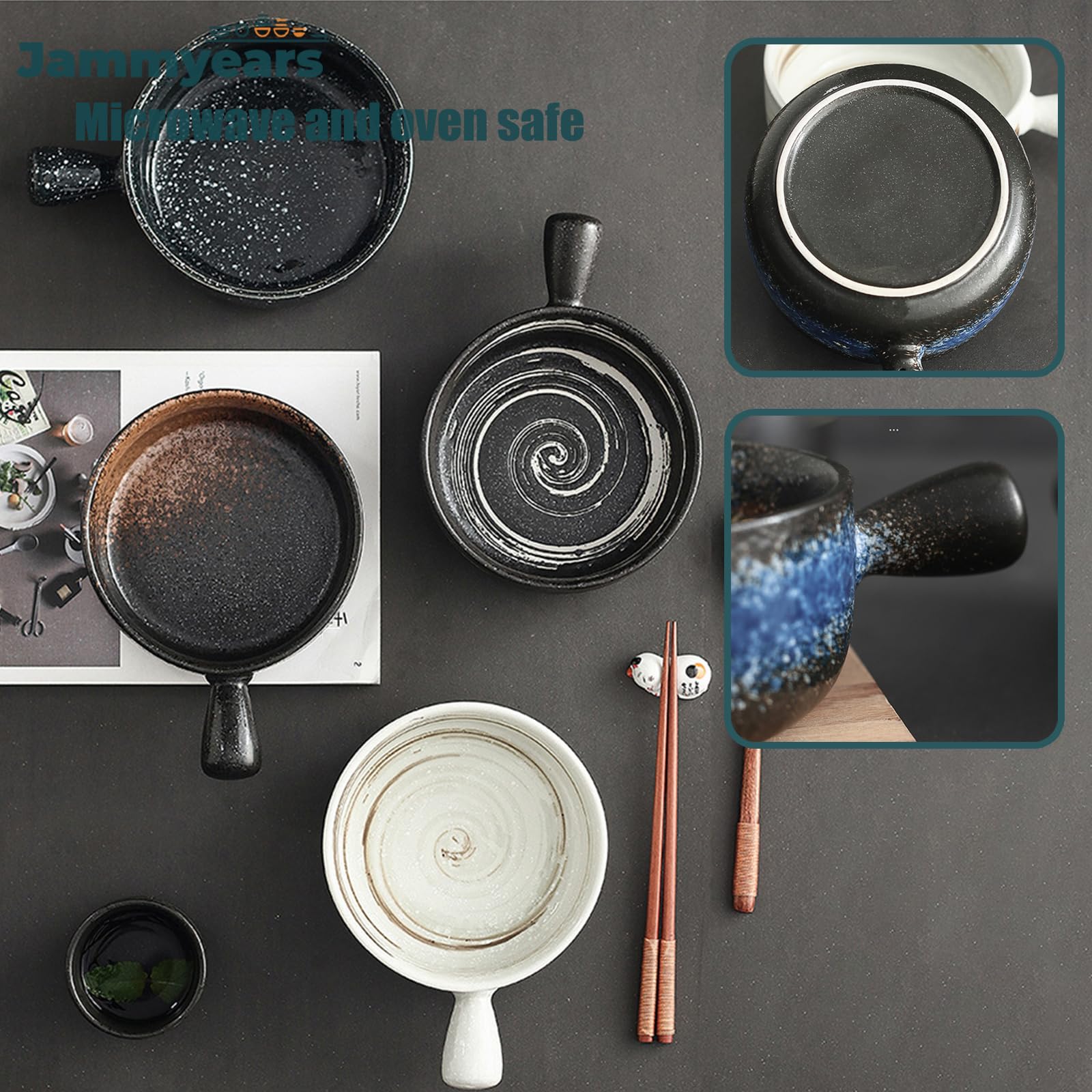 Ceramiczna miska do zupy z uchwytami, kubek do zupy 600 ml, nadaje się do kuchenki mikrofalowej i zmywarki, do zupy cebulowej i innych, idealna do użytku domowego i restauracyjnego