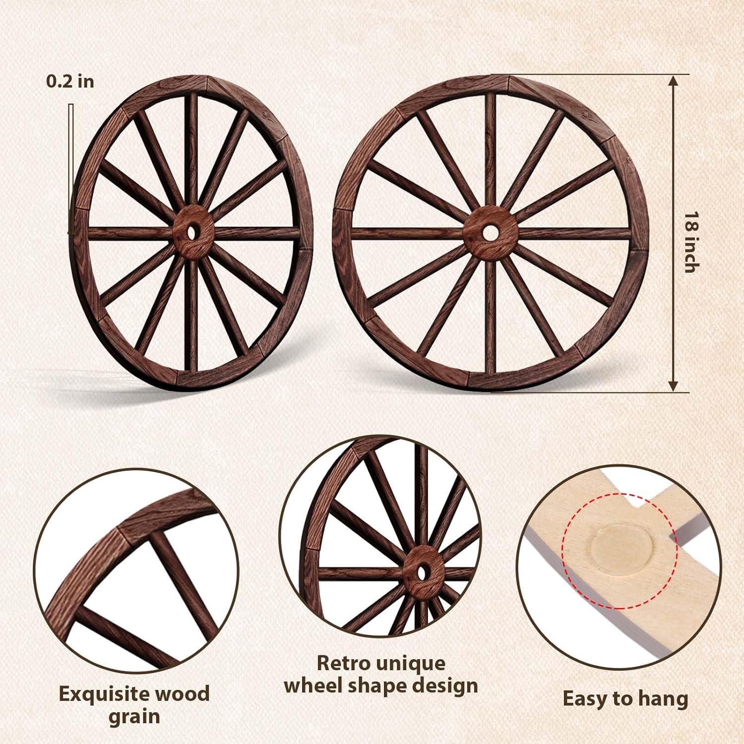 OYEFLY 2 Pcs Vintage Rustic Wagon Wheel Decor - Brown,