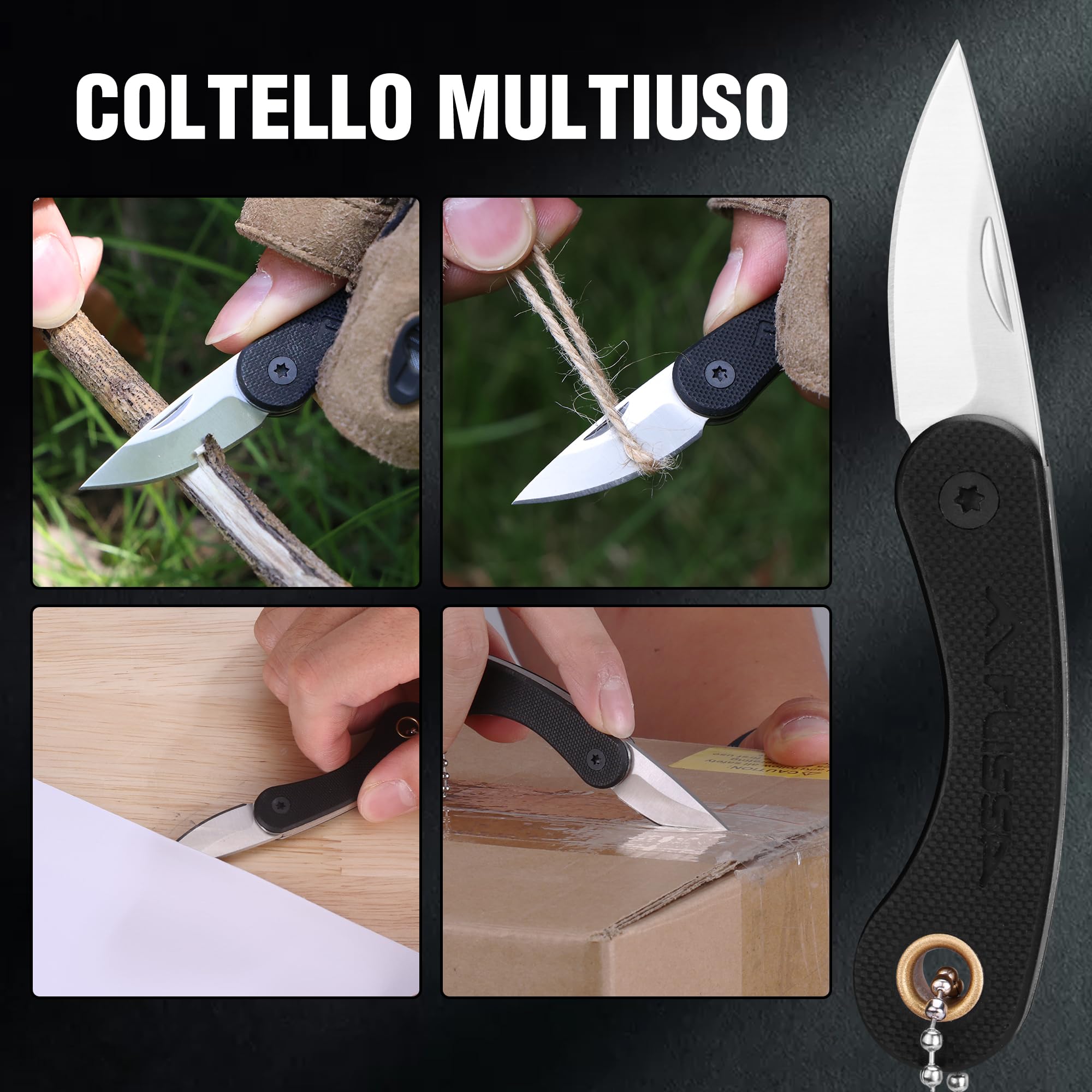 FLISSA Mini Coltello Tascabile, Coltello a Serramanico con Manico in G10,Lama in Acciaio INOX 5CR15MOV, Finitura CNC, Taglierino Portatile, EDC per Uso Quotidiano e Attività Outdoor
