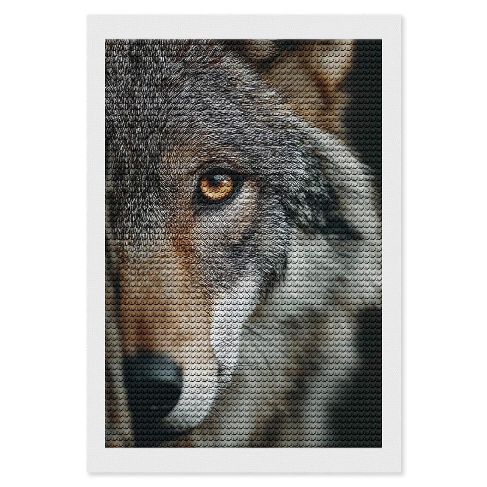 Junmoney Wolf Portrait Close-Up Diamond Painting Canvas Set 8"x12", Mindful Craft Activity, Nice Detail and Sparkle, Farmhouse Decor, Birthday Gift