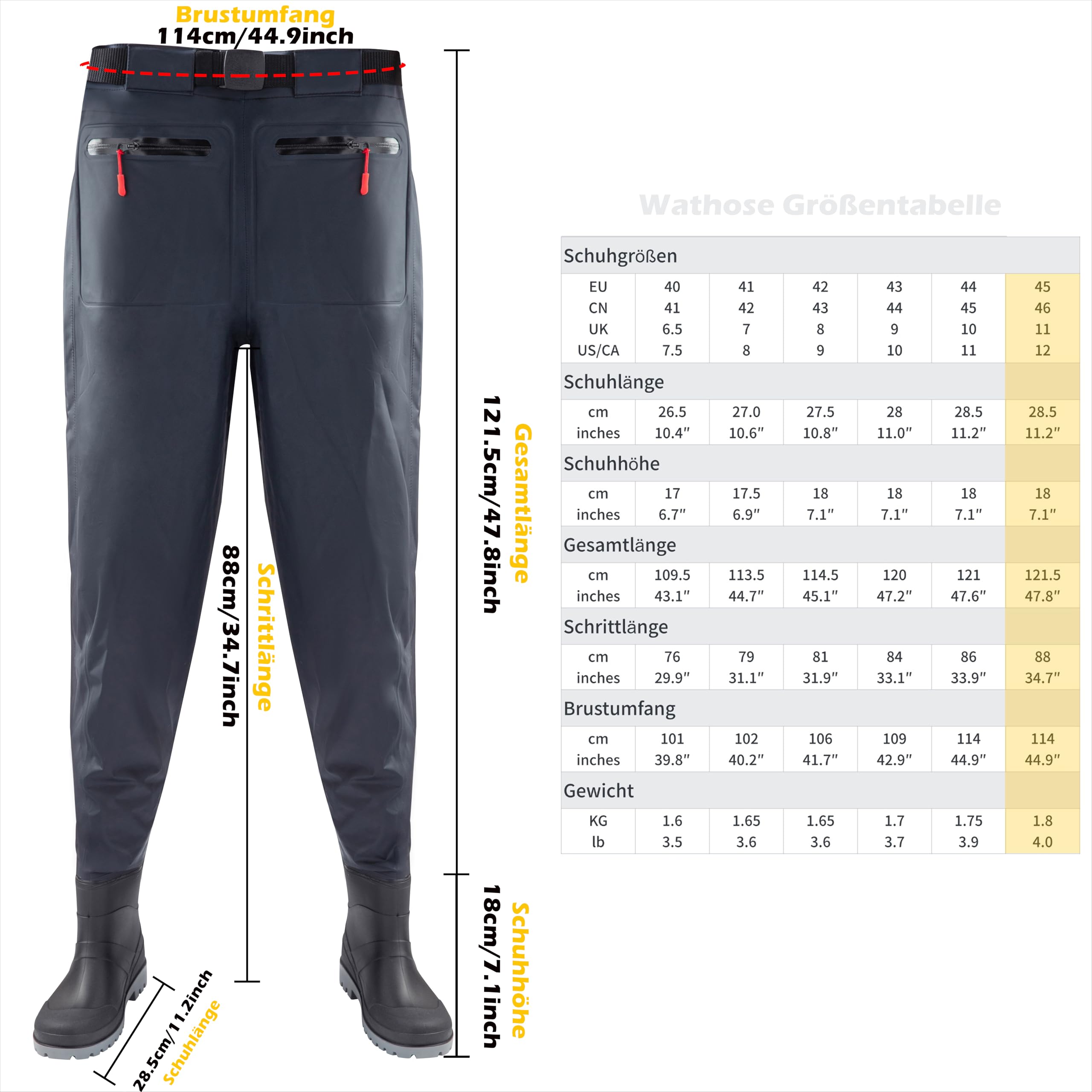 3D Nylon Wathose Herren wasserdicht Gr 40-45 Damen Frauen Wathose atmungsaktiv angelhose wasserdicht mit Stiefeln Fischerhose angelstiefel für Baustellen, Angeln, Bauernhöfe