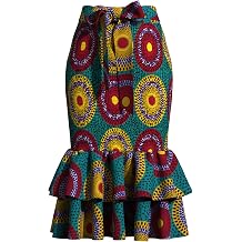 XIAOHUAGUA Women African Print Skirt Ankara Mermaid Hem Going Out Skirts