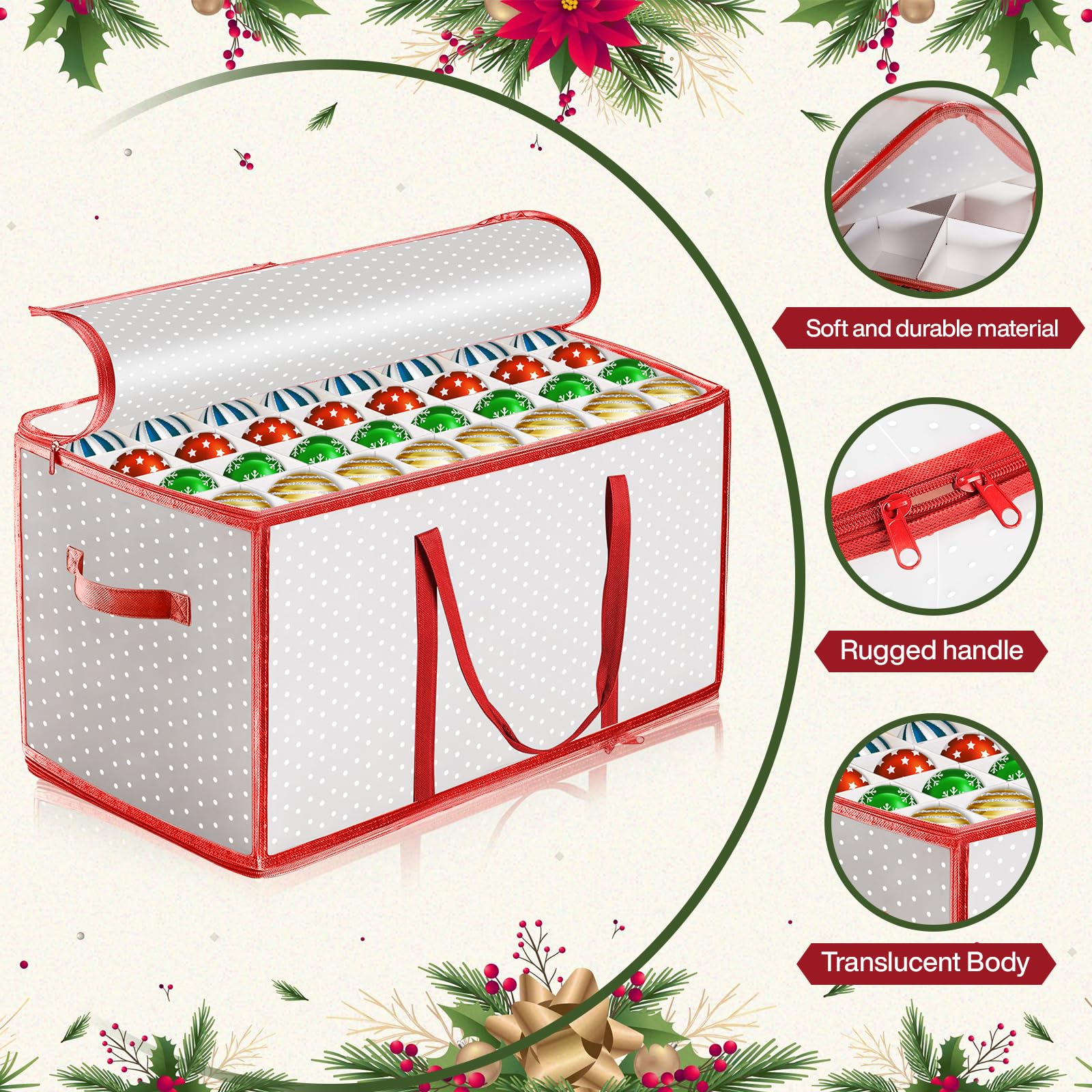Caja para Guardar Bolas de Navidad, 128 Compartimentos Organizador Bolas Navidad, Caja Bolas Navidad para Guardar Bolas de Navidad, Adornos Navideños, Adornos para el Árbol de Navidad