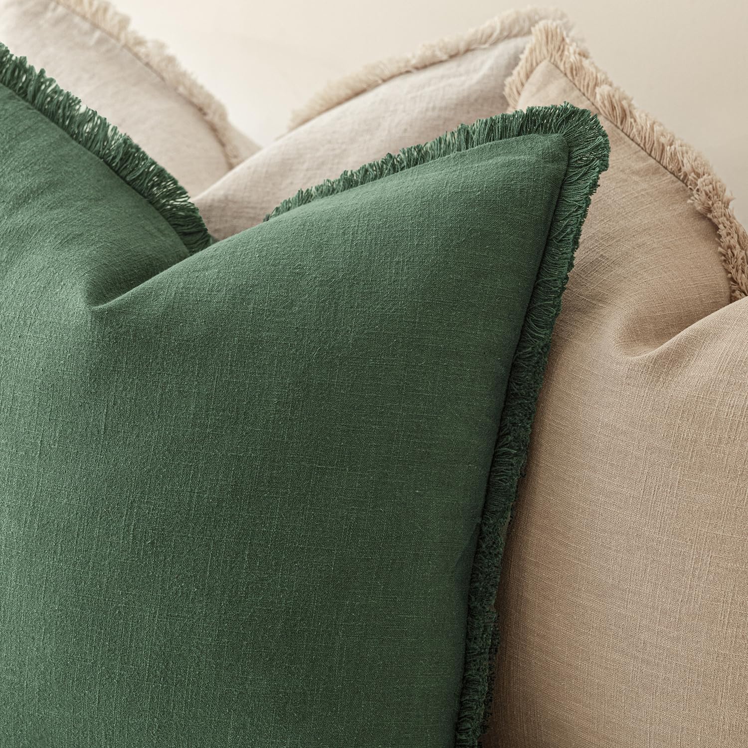 Foindtower Dekorativer Leinen-Kissenbezug mit Fransen, gemütlicher Boho-Kissenbezug mit Quasten, weicher Akzent-Kissenbezug für Couch, Sofa, Bett, Wohnzimmer, Heimdekoration, 45,7 x 45,7 cm